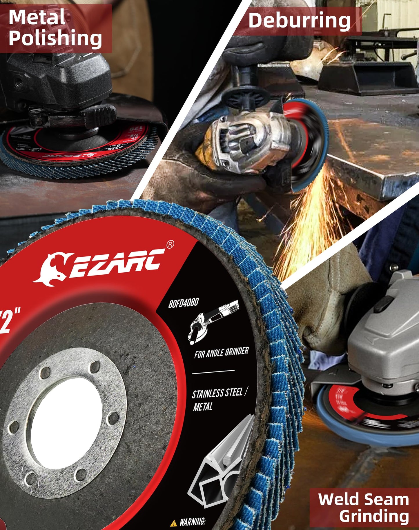 EZARC Flap Discs, 4 1/2 x 7/8-Inch Flap Sanding Disc, Type 29 Zirconia Grinding Wheel for Stainless Steel, Sheet Metal (10 Pack
