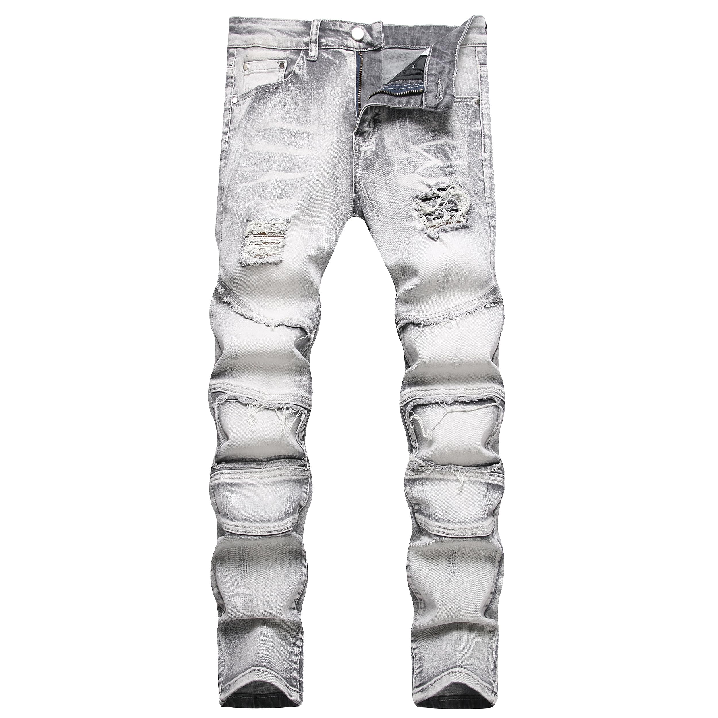 JUNBAOSS Men's Slim Fit Stretch Jeans Ripped Skinny Jeans for Men, Distressed Straight Leg Fashion Comfort Flex Waist Pants