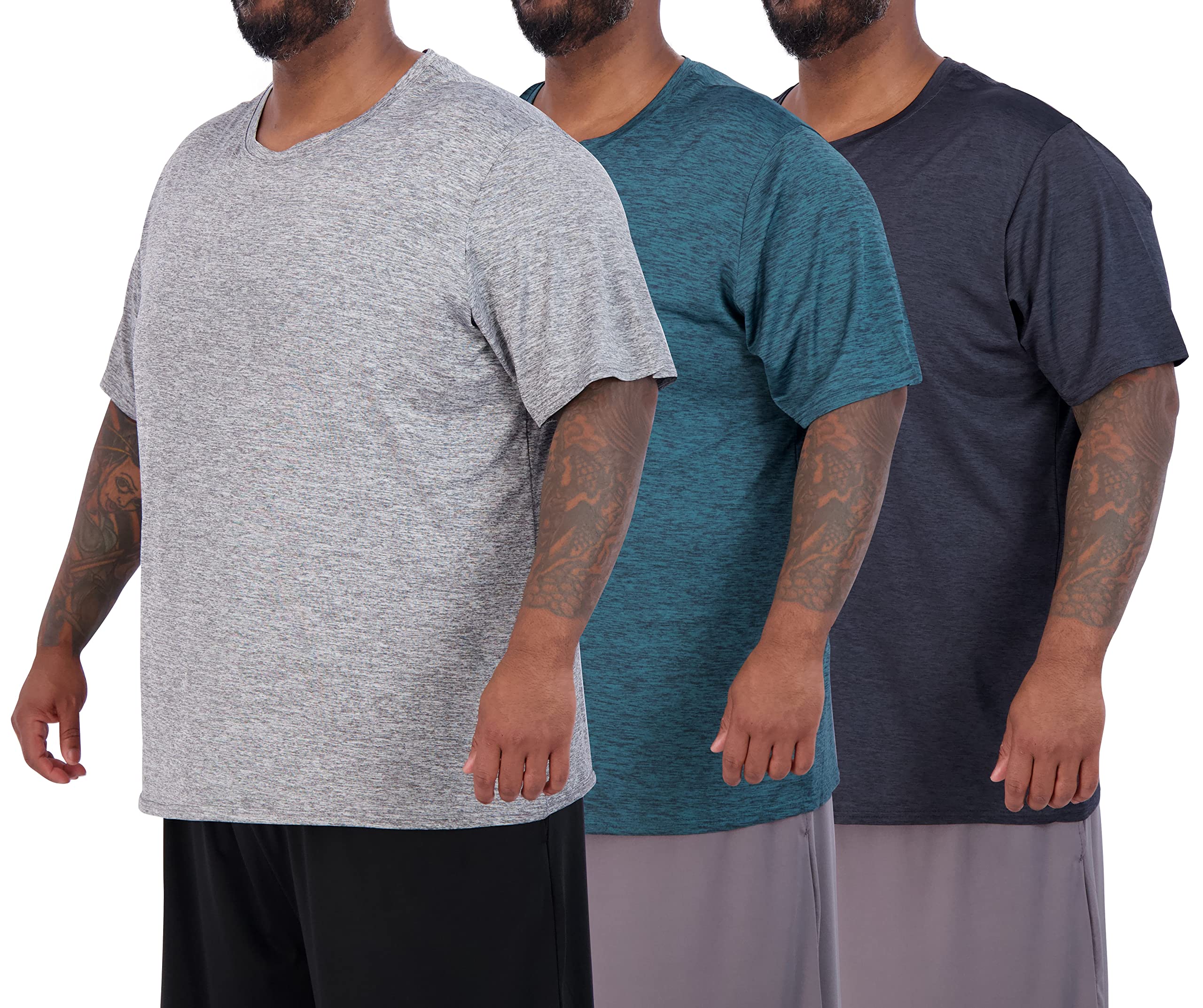 Real Essentials 3 Pack: Men’s Big & Tall Short Sleeve Dry Fit Crew Neck T-Shirt - Gym Workout Athletic Running Tee (3XT-5XT)