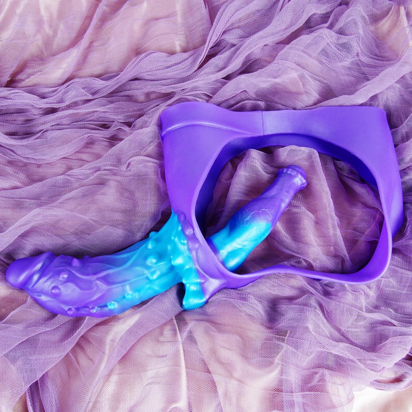 Silicone Strap on Fantasy Monster Dildo Strapless Harness Panties, Wearable Double Ended Sided Solid Animal Dildo Beginner, Colorful Blue Purple Anal G Spot Dildos Strapon Sex Toy for Women Lesbians