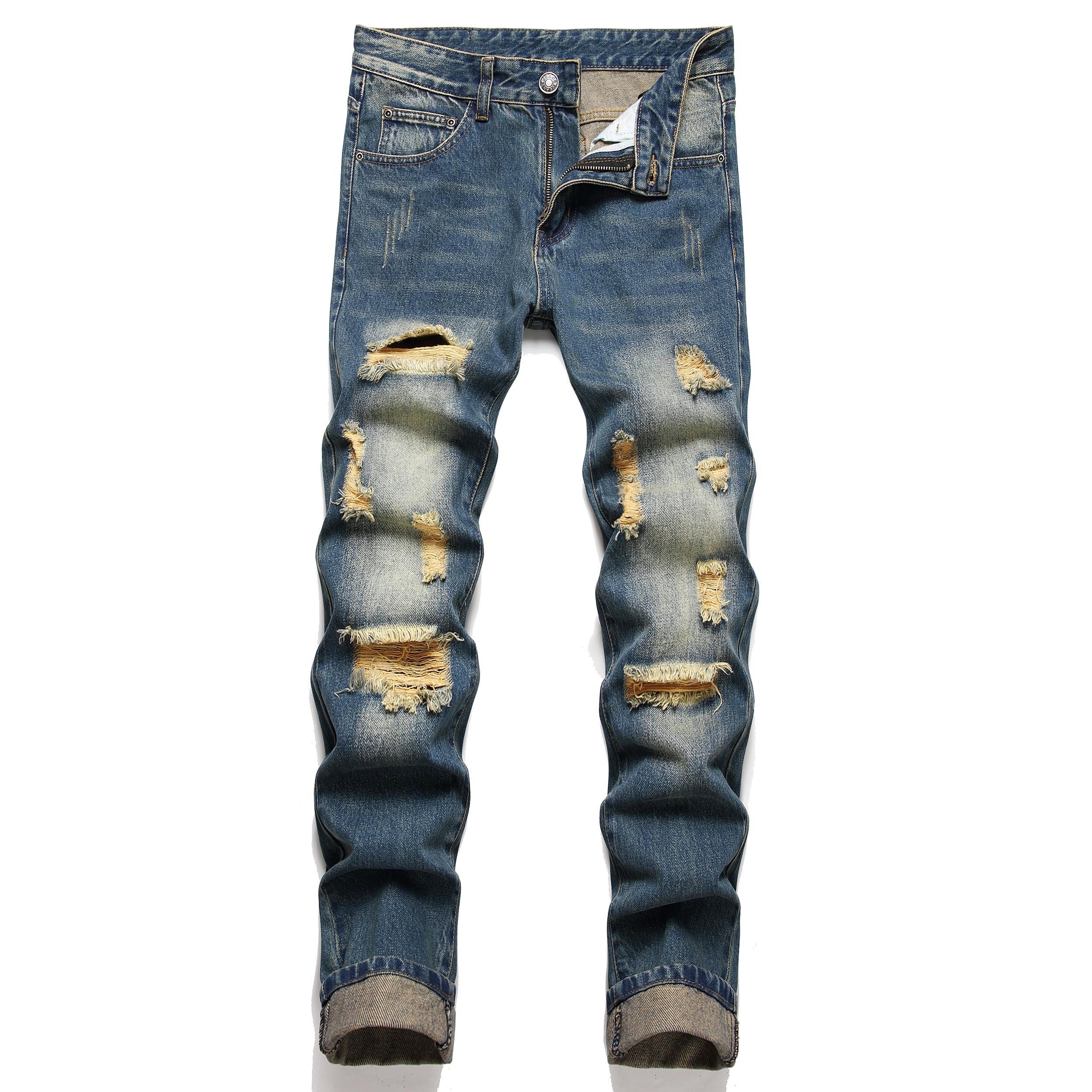 AITITIA Men's Ripped Regular Fit Jeans