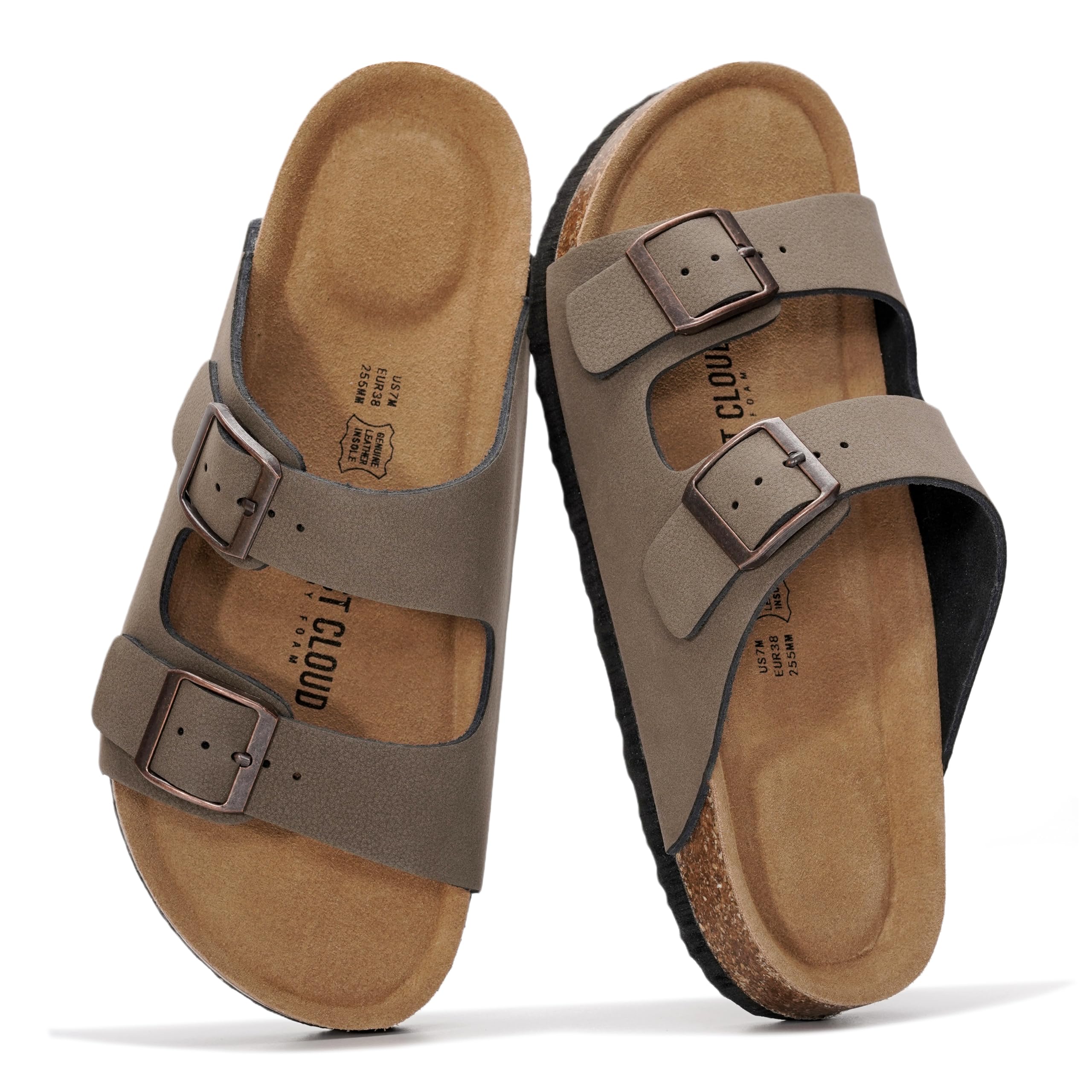 Project Cloud 100% Genuine Leather Flat Sandals For Women 2026 Cork Footbed Womens Sandals with Memory Foam and arch support Vacation Essentials Slides for Women Footwear (Venita)