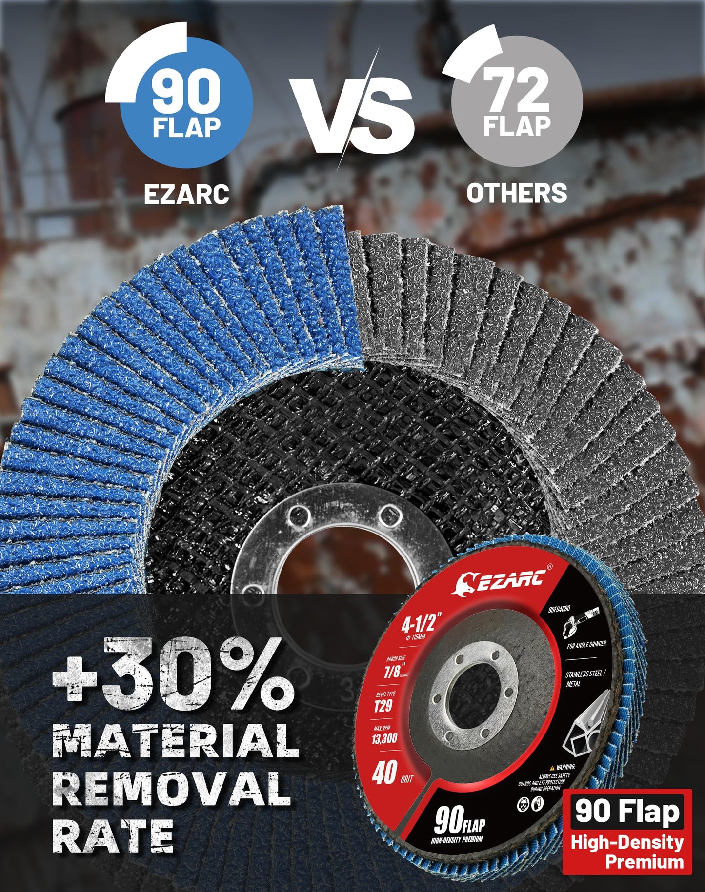 EZARC Flap Discs, 4 1/2 x 7/8-Inch Flap Sanding Disc, Type 29 Zirconia Grinding Wheel for Stainless Steel, Sheet Metal (10 Pack