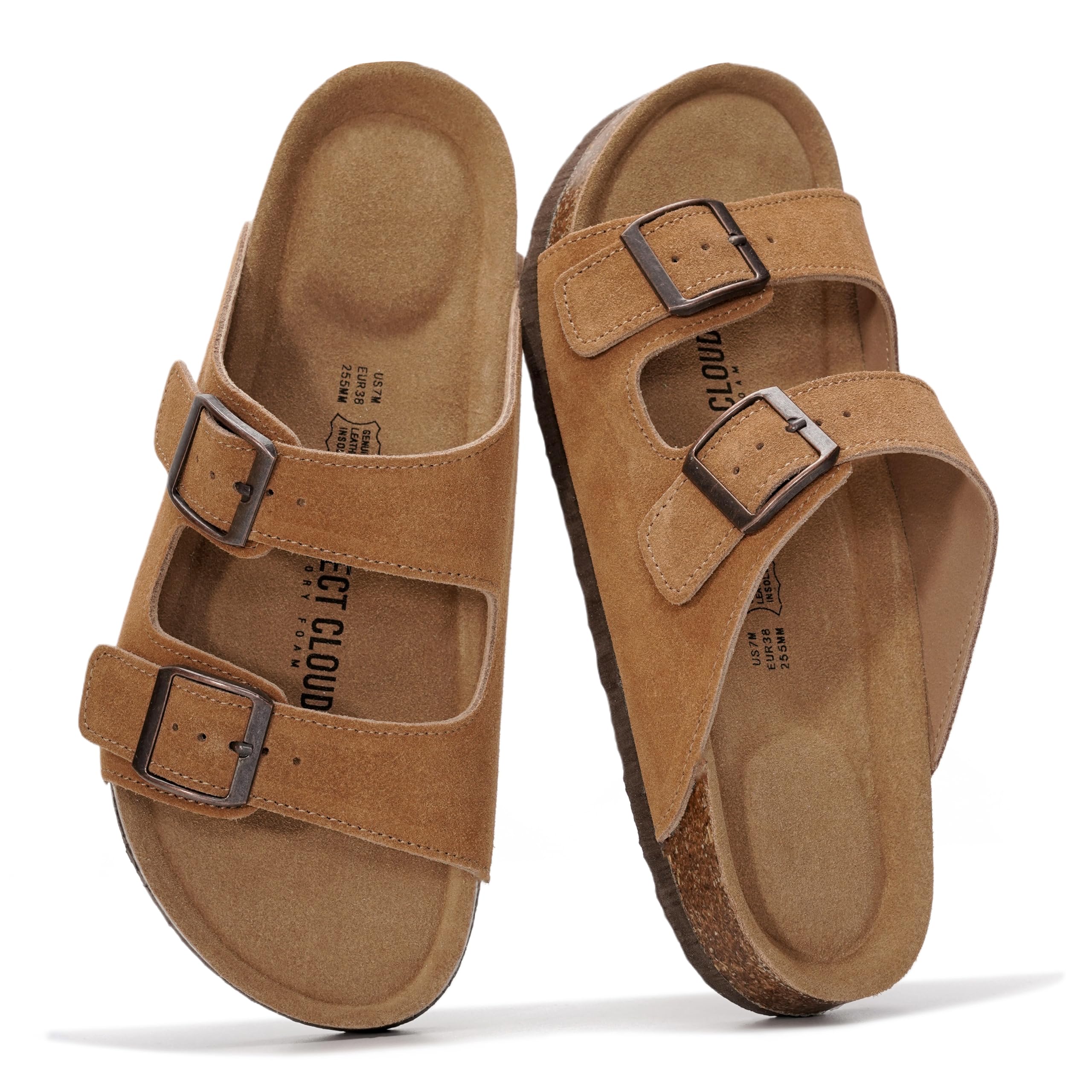 Project Cloud 100% Genuine Leather Flat Sandals For Women 2026 Cork Footbed Womens Sandals with Memory Foam and arch support Vacation Essentials Slides for Women Footwear (Venita)