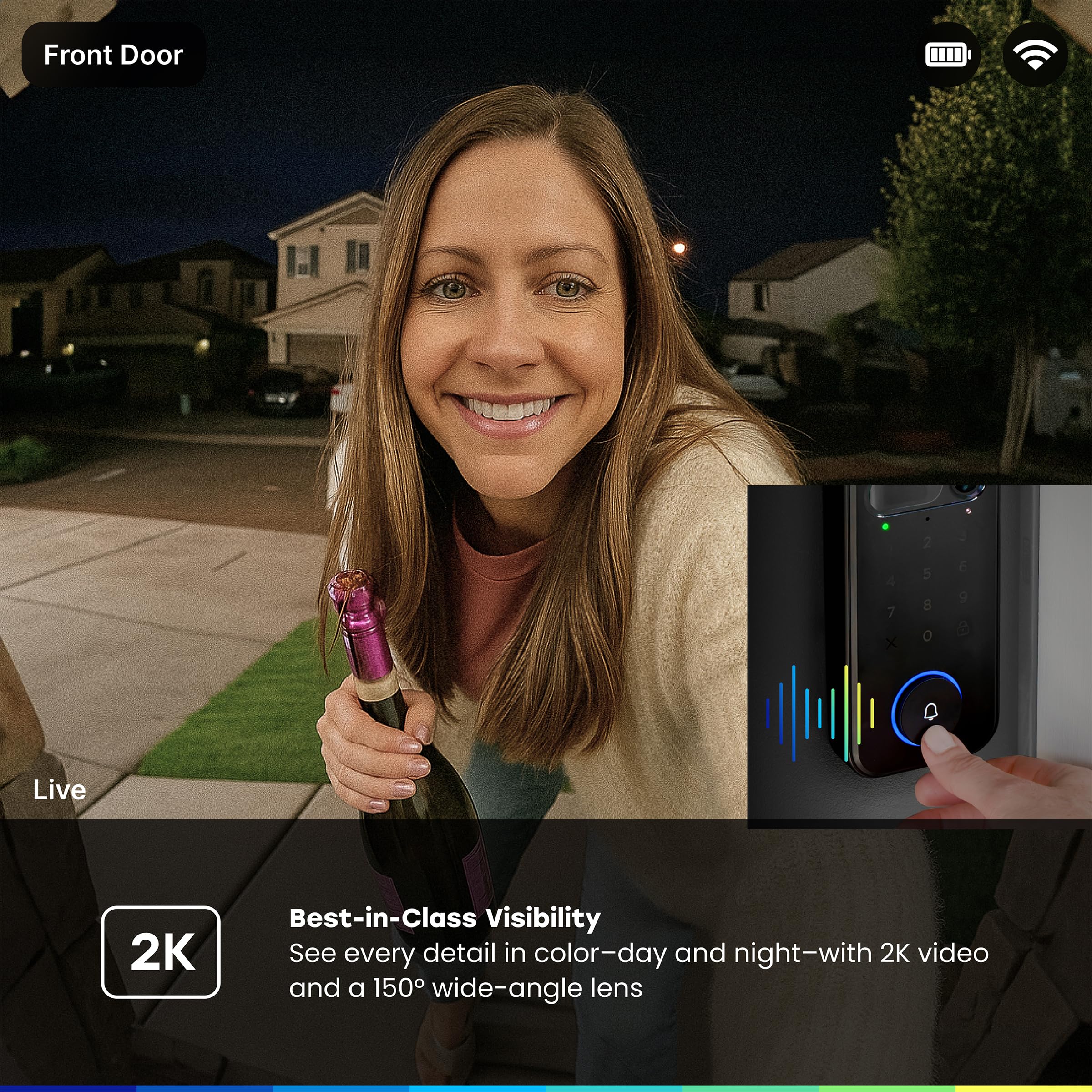 Chamberlain myQ Video Doorbell | 2K Camera, Battery/Wired, Color Night Vision
