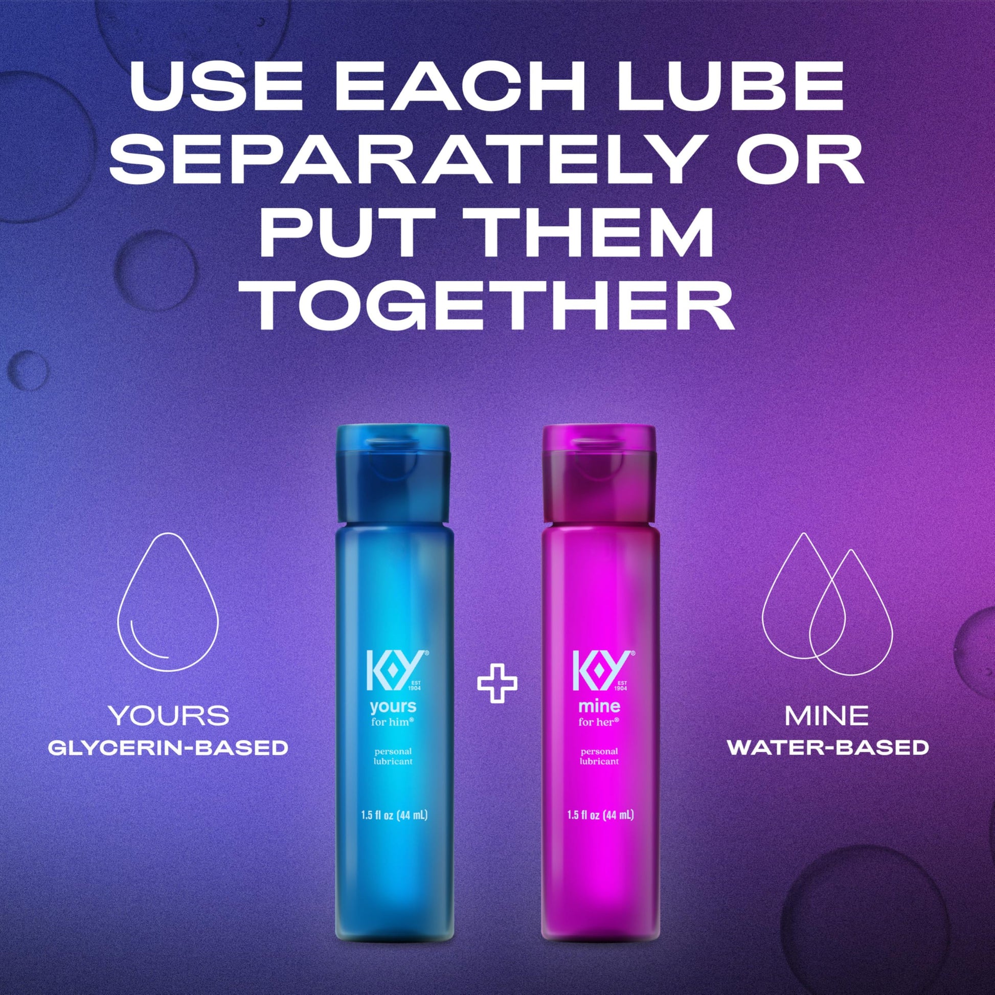 K-Y Yours + Mine Couples Personal Lube, Two Personal Lubricants, Water Based Lube for Women & Glycerin-Based Lube for Men