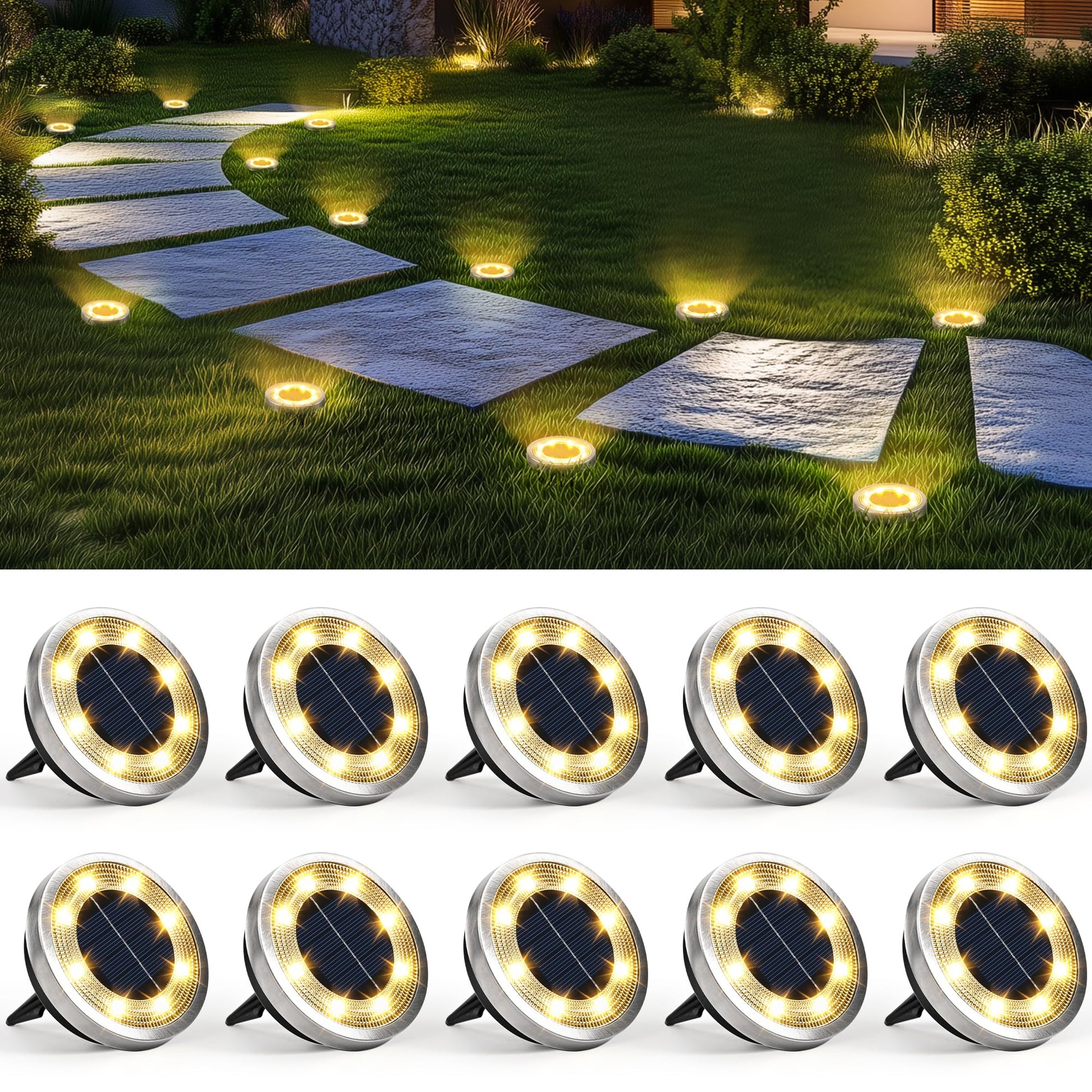 SOLPEX Solar Ground Lights Outdoor Waterproof, Solar Powered Pathway Lights, Landscape Lighting for Garden Walkway Driveway Backyard