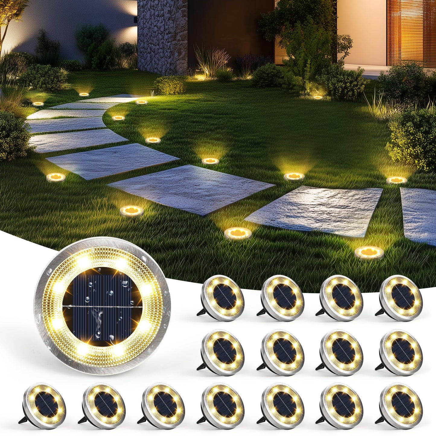 SOLPEX Solar Ground Lights Outdoor Waterproof, Solar Powered Pathway Lights, Landscape Lighting for Garden Walkway Driveway Backyard