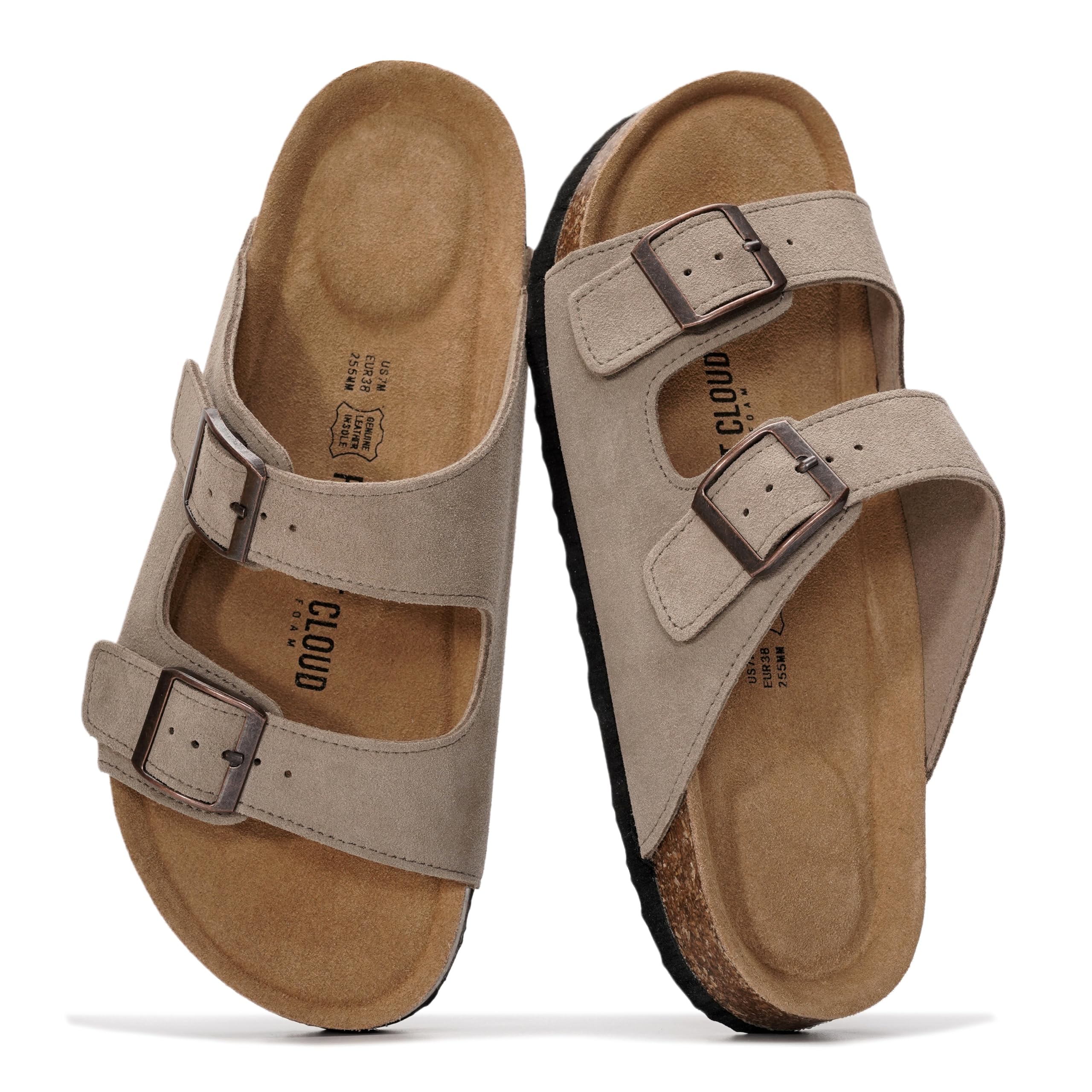 Project Cloud 100% Genuine Leather Flat Sandals For Women 2026 Cork Footbed Womens Sandals with Memory Foam and arch support Vacation Essentials Slides for Women Footwear (Venita)