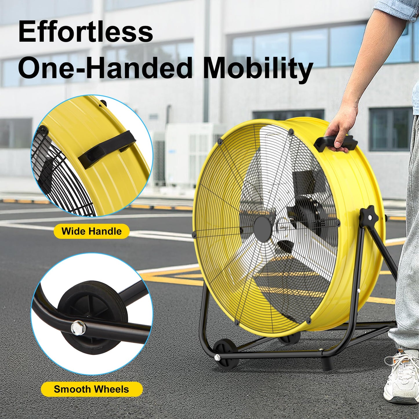 MEPTY High Velocity Industrial Drum Fan, 3 Speed Floor Fan Heavy Duty Metal Air Circulator for Warehouse, Workshops, Garage, Factory, Commercial Outdoor Use