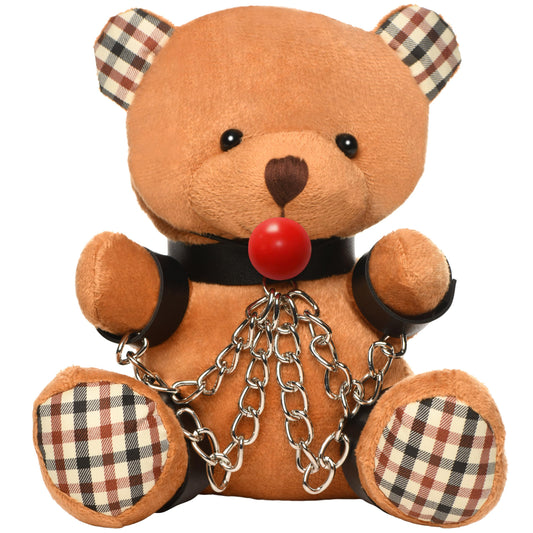 MASTER SERIES Gagged Bondage Bear for Men, Women & Couples. Soft, BDSM Themed Teddy Bear Stuffed Animal Medium. Cute and Sexy Gift. 1 Piece, Beige and Black.