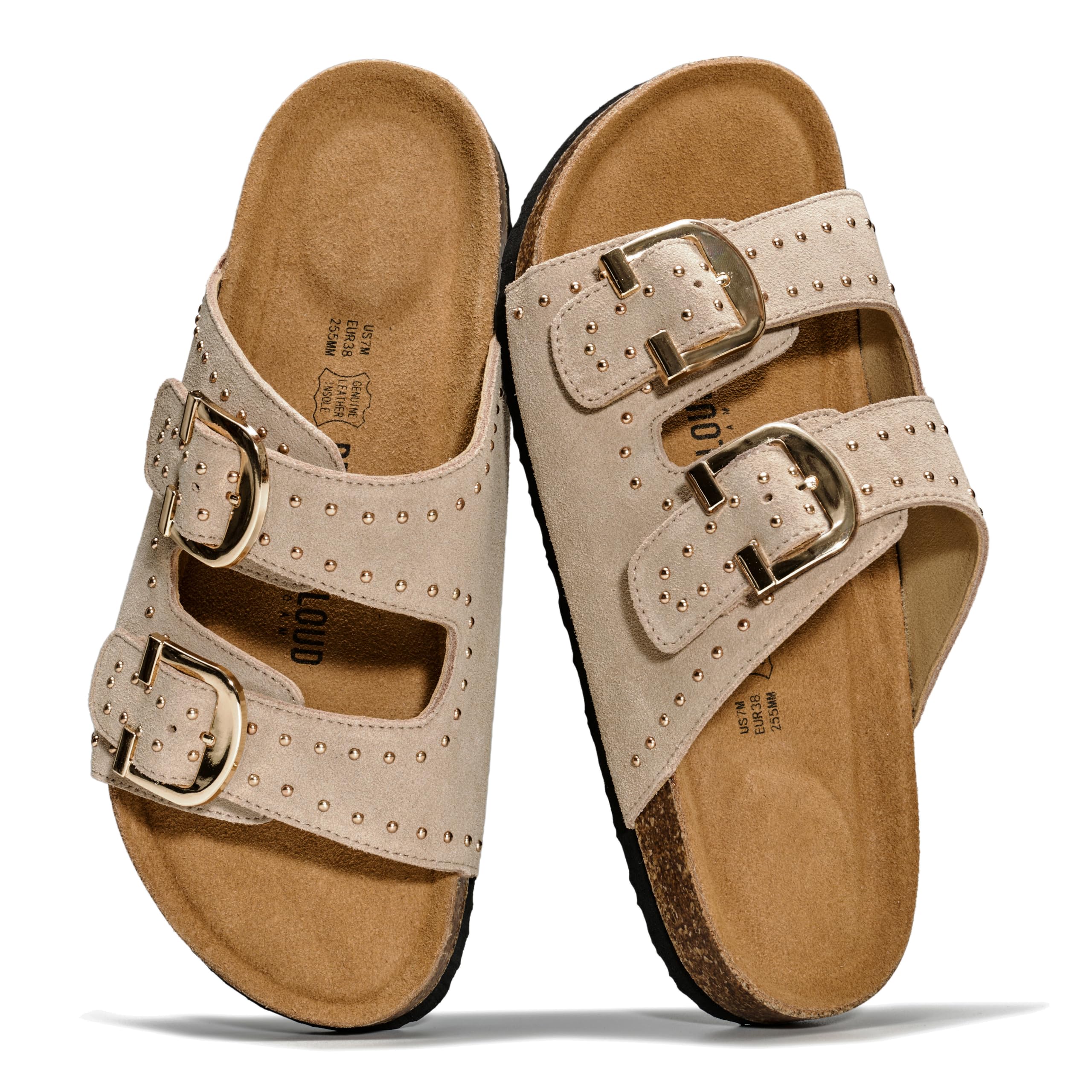 Project Cloud 100% Genuine Leather Flat Sandals For Women 2026 Cork Footbed Womens Sandals with Memory Foam and arch support Vacation Essentials Slides for Women Footwear (Venita)