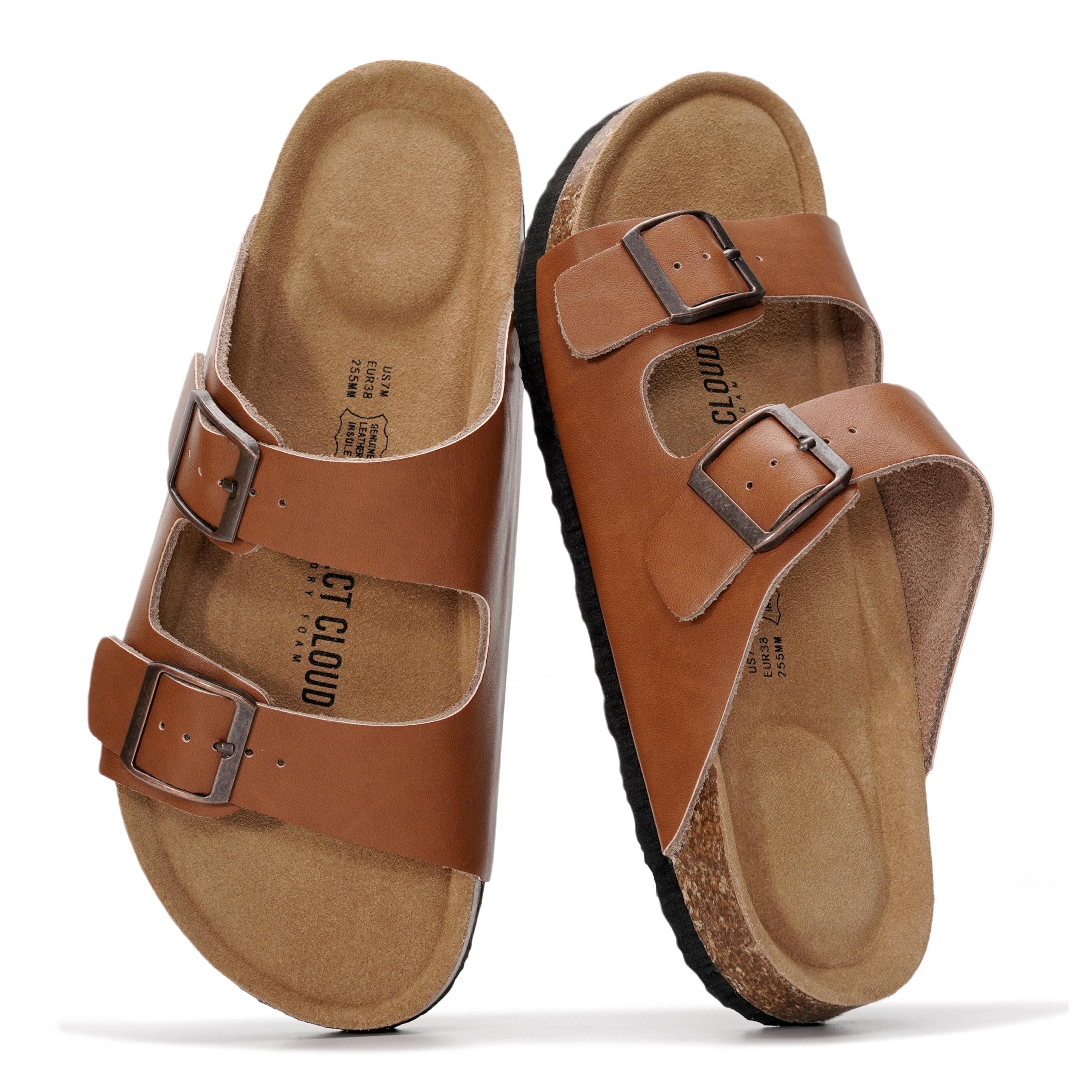 Project Cloud 100% Genuine Leather Flat Sandals For Women 2026 Cork Footbed Womens Sandals with Memory Foam and arch support Vacation Essentials Slides for Women Footwear (Venita)