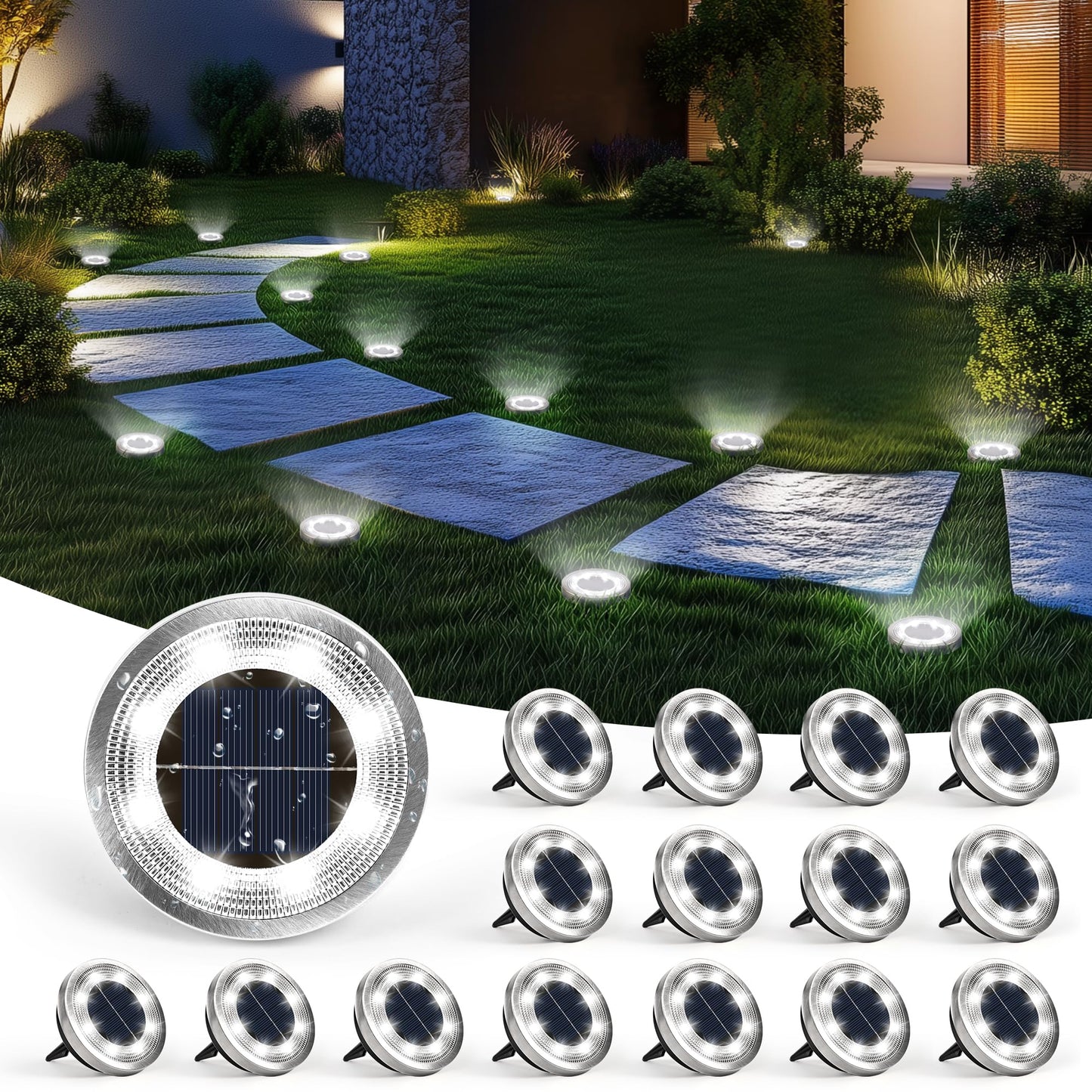 SOLPEX Solar Ground Lights Outdoor Waterproof, Solar Powered Pathway Lights, Landscape Lighting for Garden Walkway Driveway Backyard