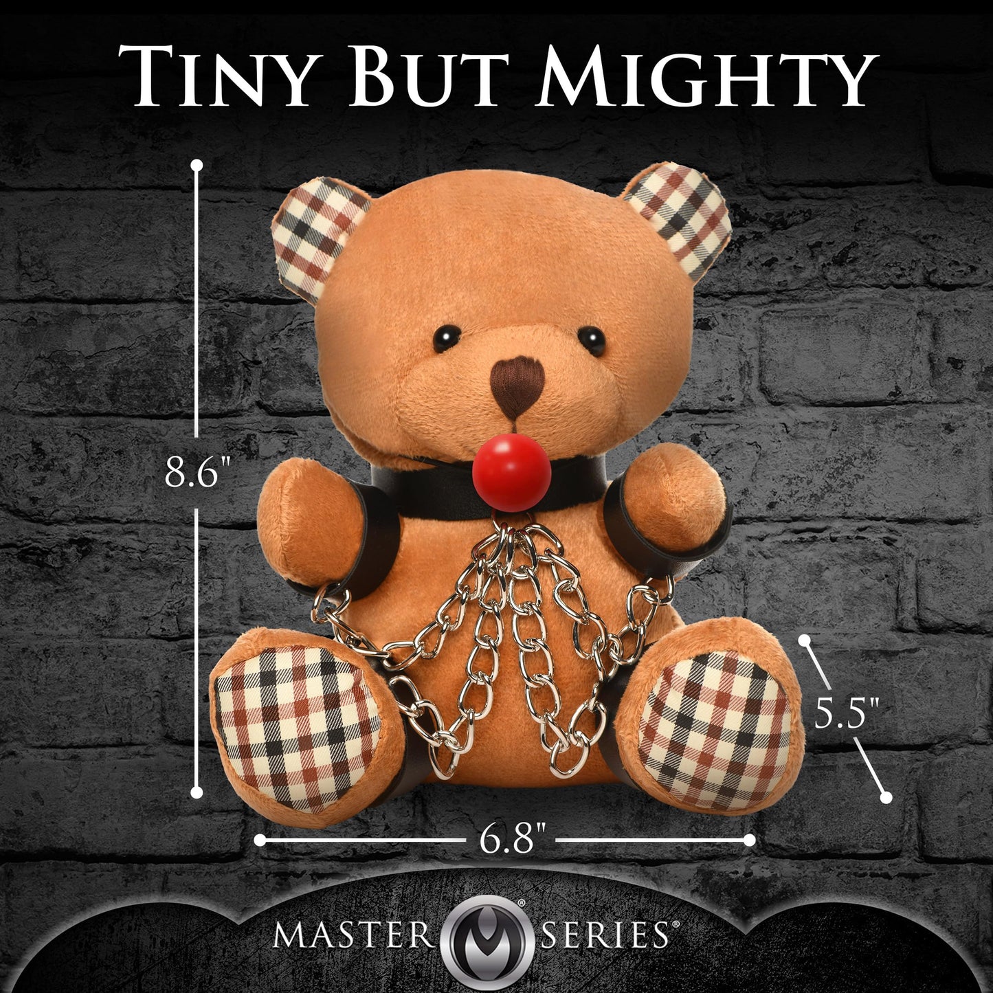 MASTER SERIES Gagged Bondage Bear for Men, Women & Couples. Soft, BDSM Themed Teddy Bear Stuffed Animal Medium. Cute and Sexy Gift. 1 Piece, Beige and Black.
