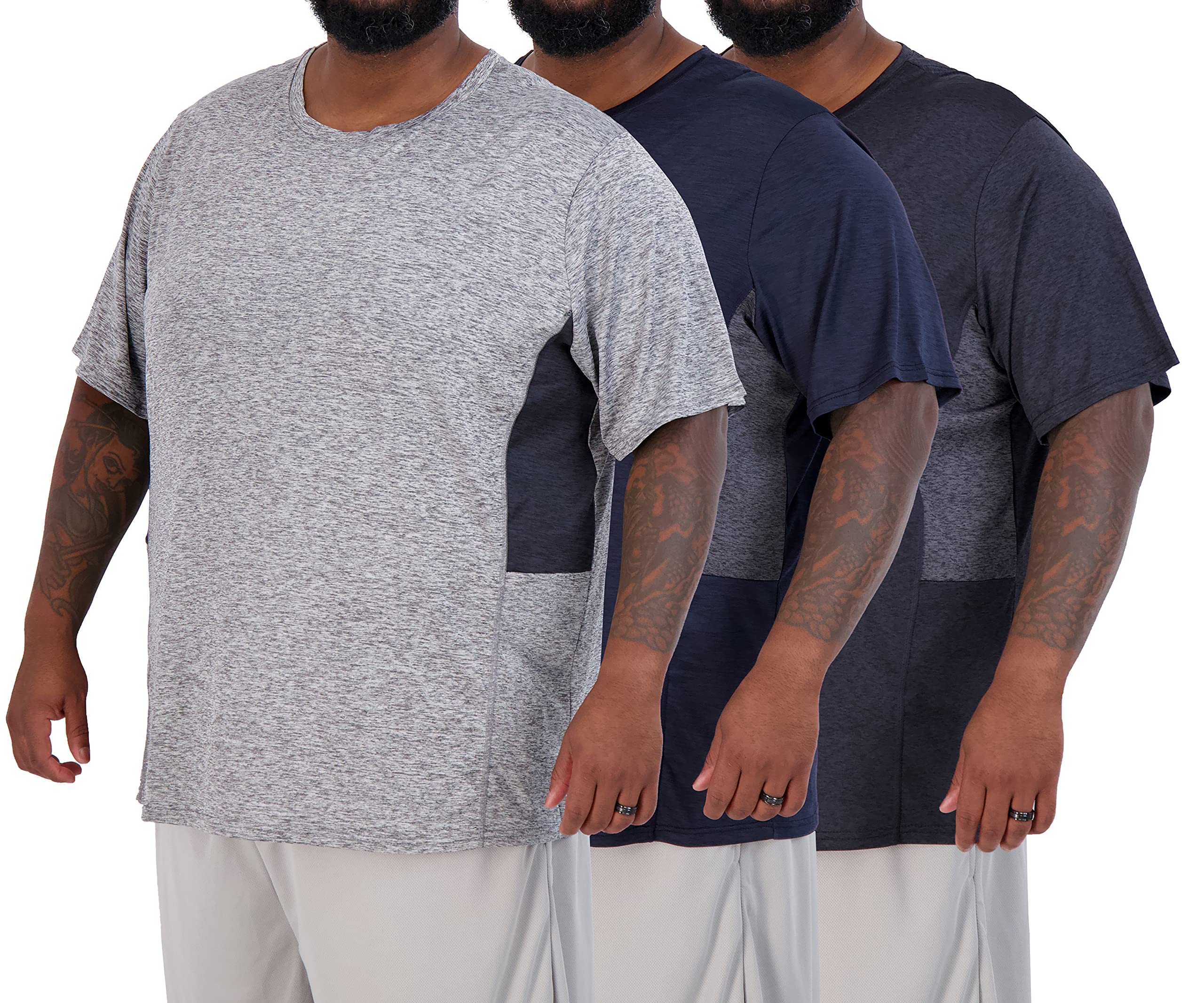 Real Essentials 3 Pack: Men’s Big & Tall Short Sleeve Dry Fit Crew Neck T-Shirt - Gym Workout Athletic Running Tee (3XT-5XT)