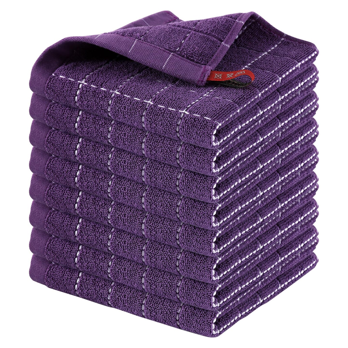 Homaxy 100% Cotton Terrycloth Check Design Dish Cloths & Dish Towels, Soft and Absorbent, Perfect for Kitchen Drying and Washing