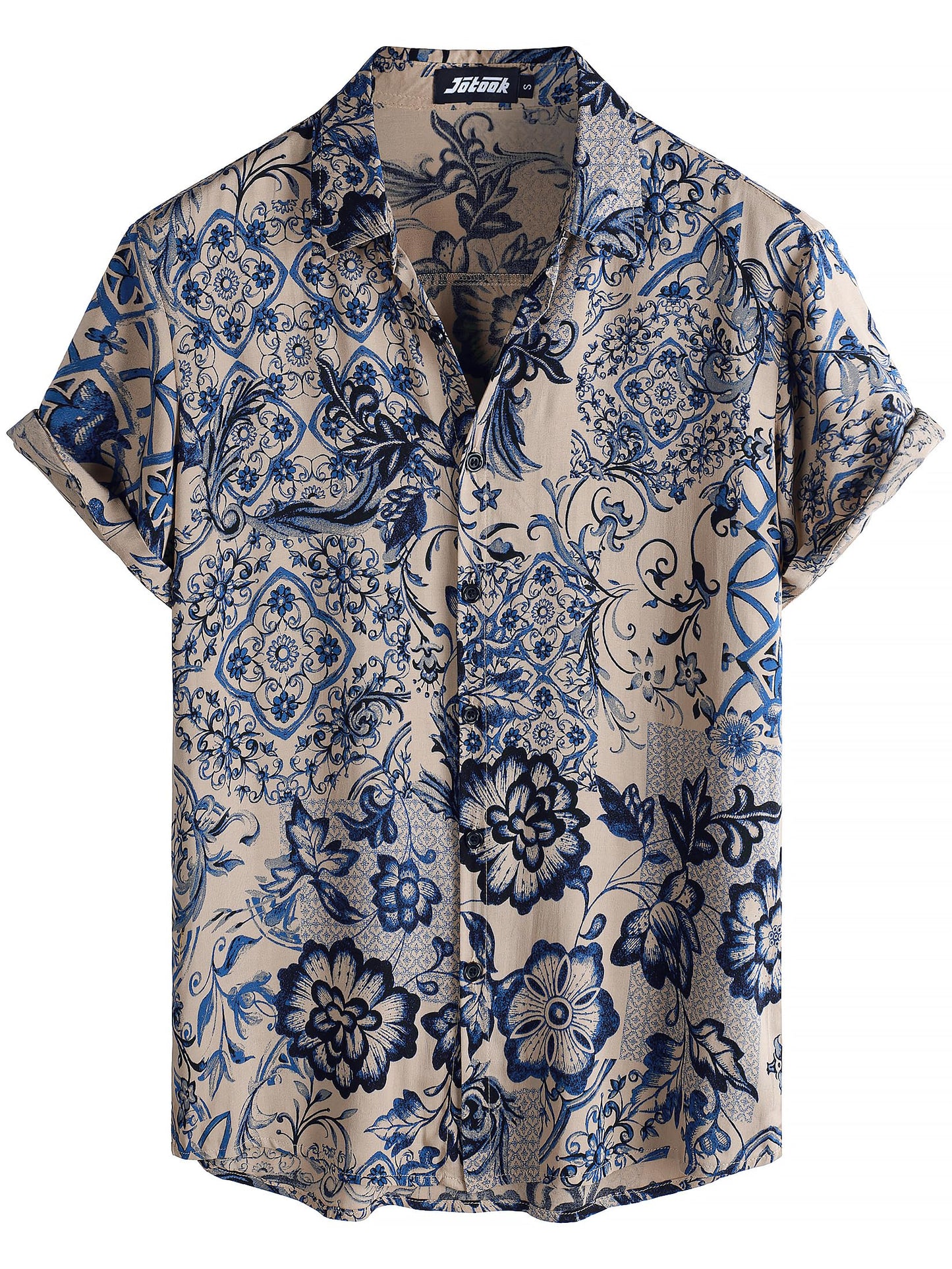 JOTOOK Mens Hawaiian Shirt Short Sleeve Button Down Tropical Shirts Casual Floral Summer Beach Shirt