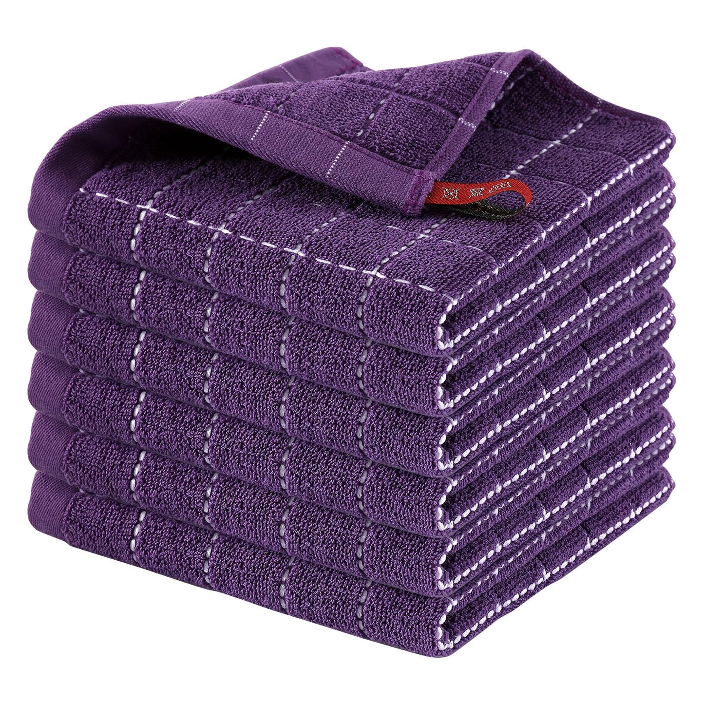 Homaxy 100% Cotton Terrycloth Check Design Dish Cloths & Dish Towels, Soft and Absorbent, Perfect for Kitchen Drying and Washing
