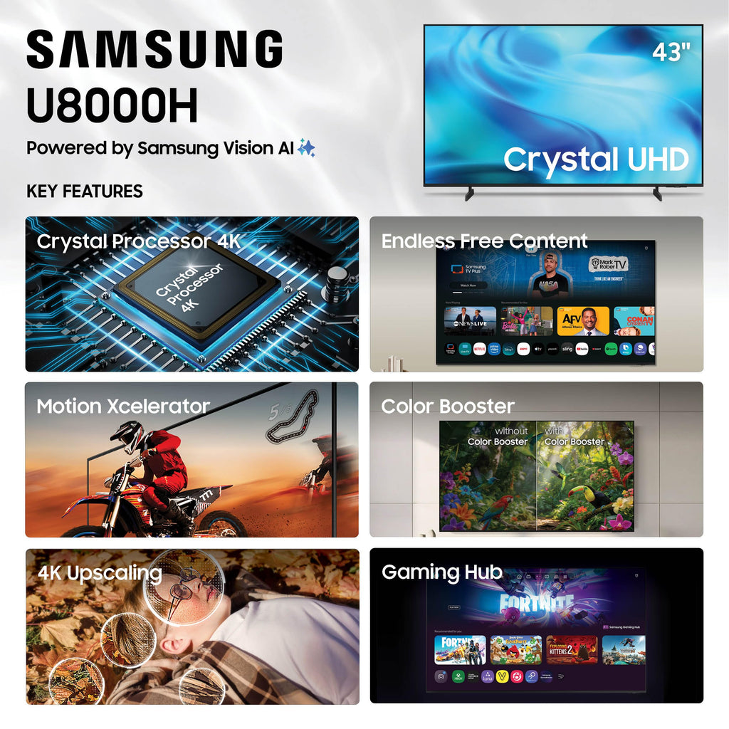 Samsung Crystal UHD U8000H Series Samsung Vision AI Smart TV (2026 Model) Crystal Processor 4K, Endless Free Content, Motion Xcelerator, Color Booster, Alexa Built-in