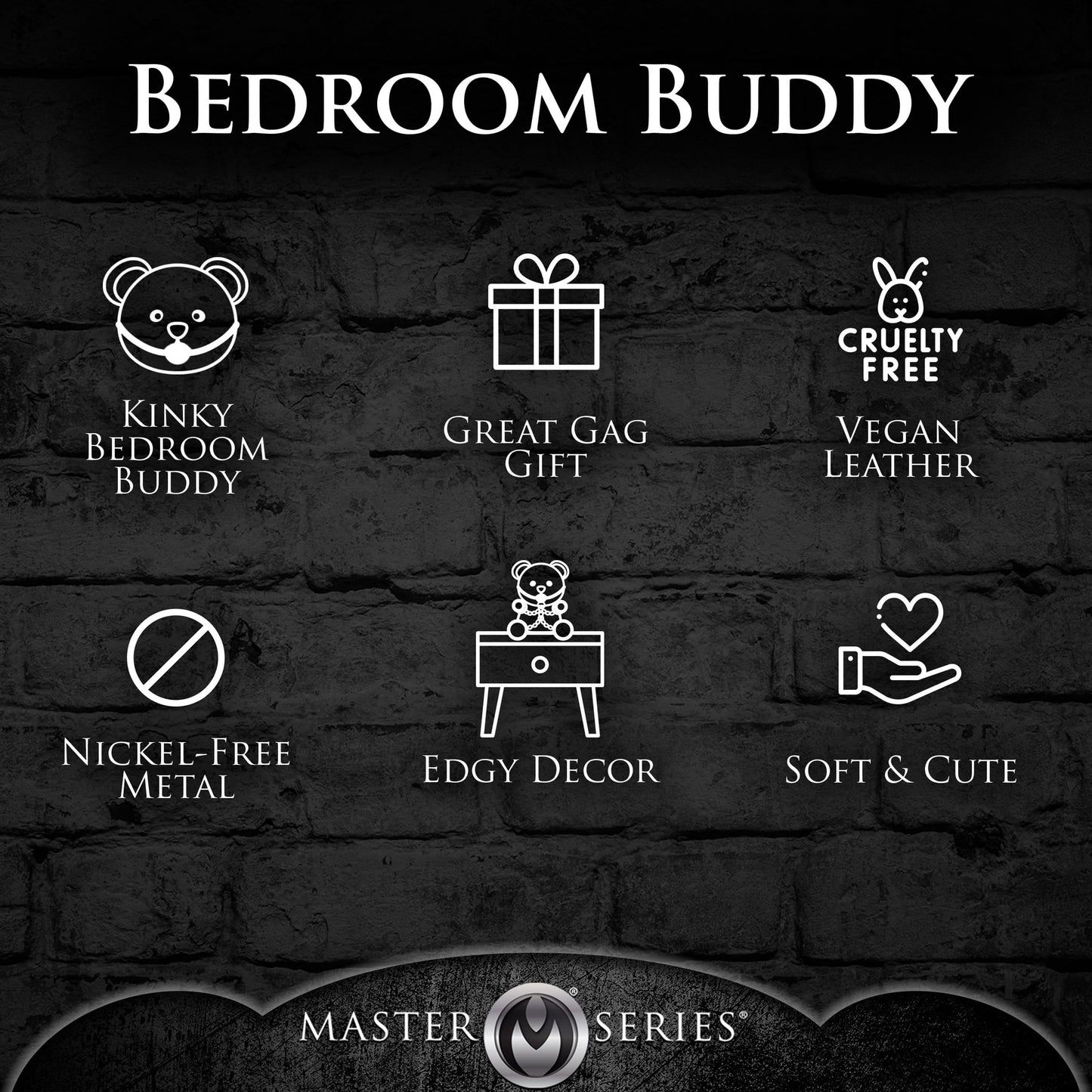 MASTER SERIES Gagged Bondage Bear for Men, Women & Couples. Soft, BDSM Themed Teddy Bear Stuffed Animal Medium. Cute and Sexy Gift. 1 Piece, Beige and Black.