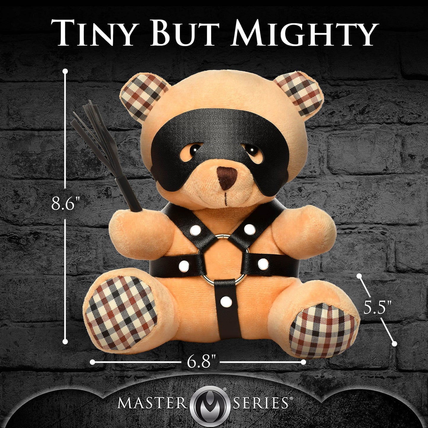 Master Series BDSM Bear for Men, Women & Couples. Soft, BDSM Themed Teddy Bear Stuffed Animal Medium. Cute and Sexy Gift. 1 Piece, Beige and Black.