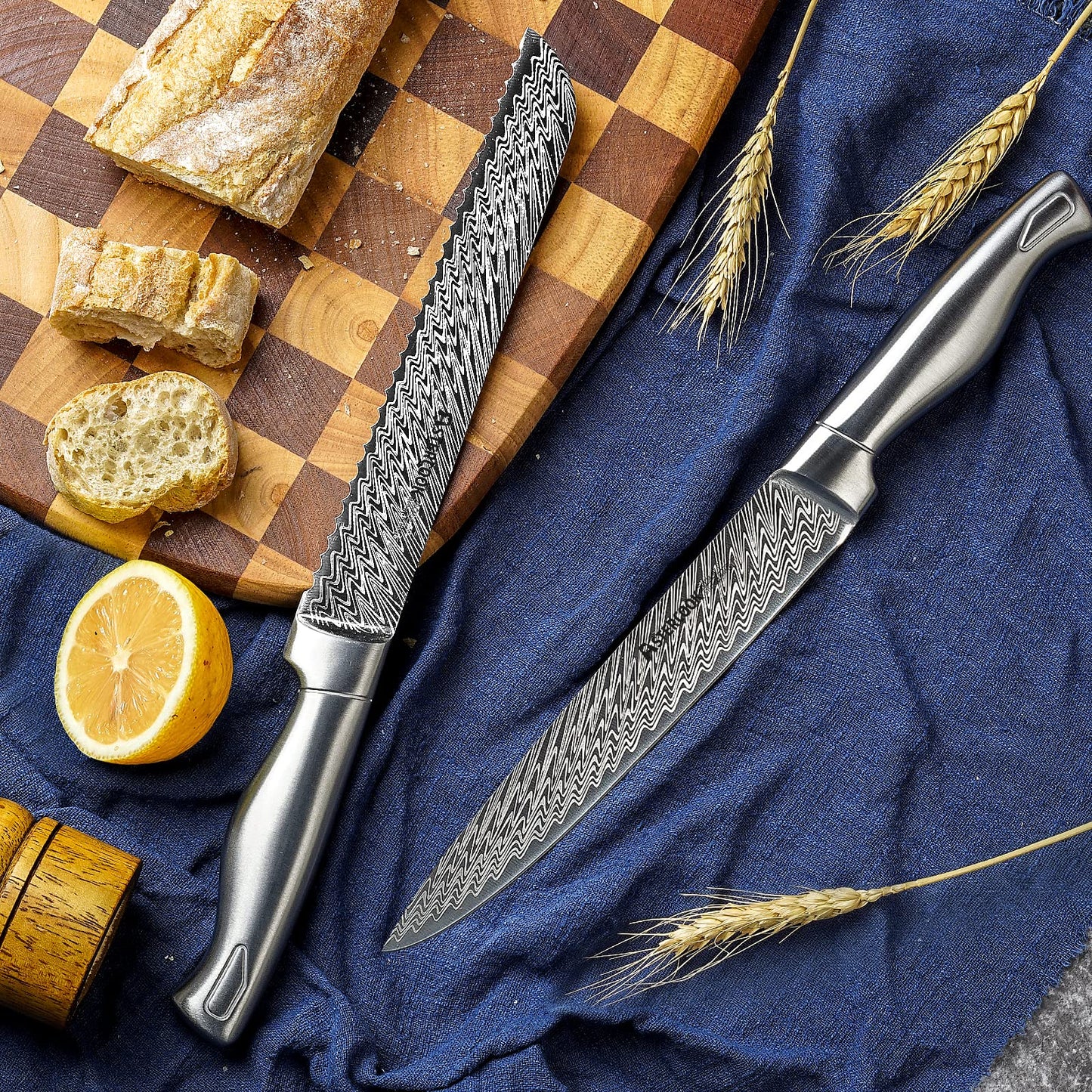 Astercook Knife Set, Kitchen Knife Set with Block, Built-in Knife Sharpener, German Stainless Steel Knife Block Set