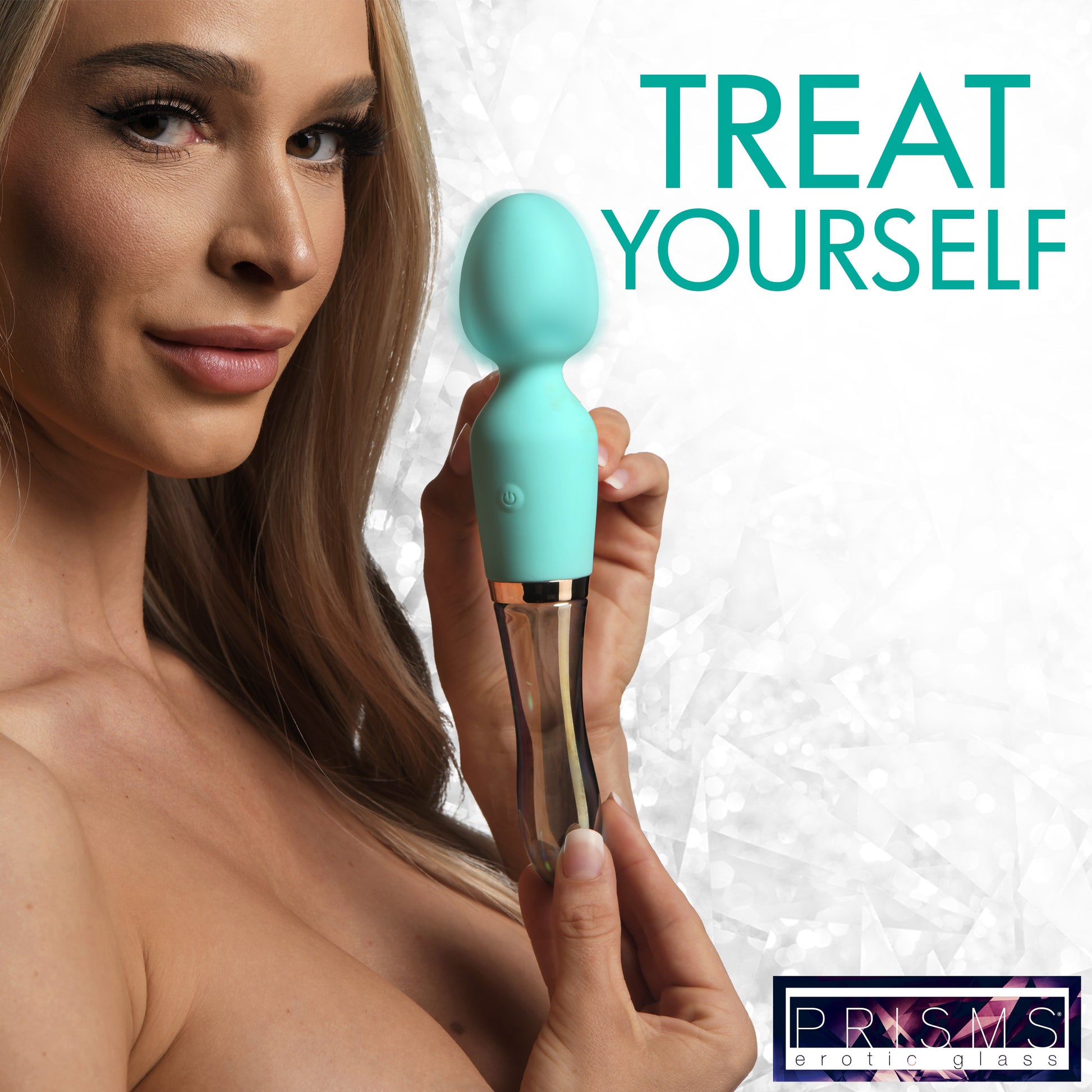 Prisms Erotic Glass 10X Wand Massager Turquoise Dual Ended