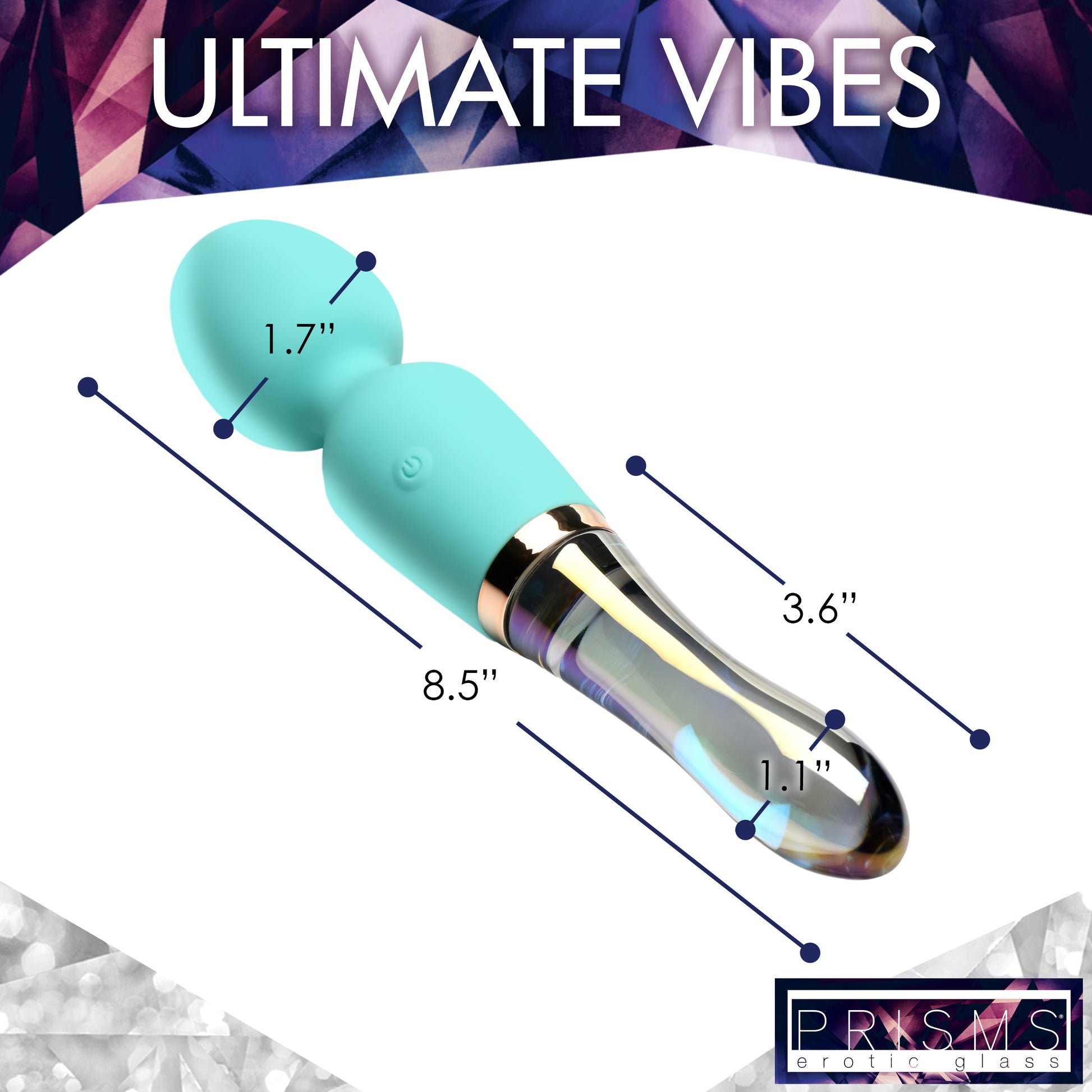 Prisms Erotic Glass 10X Wand Massager Turquoise Dual Ended