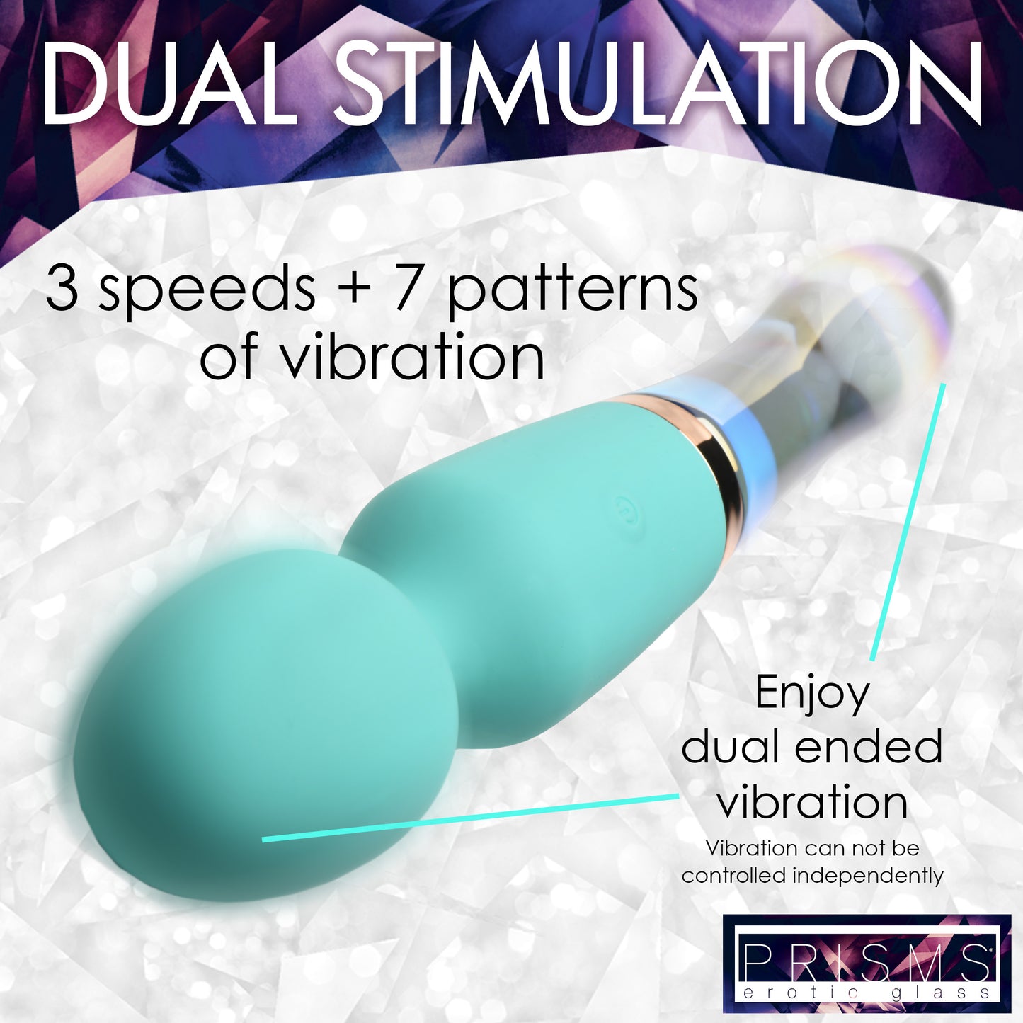 Prisms Erotic Glass 10X Wand Massager Turquoise Dual Ended