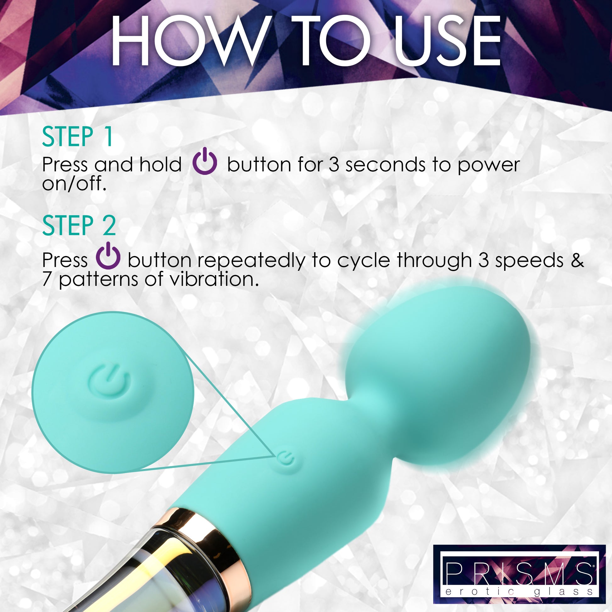 Prisms Erotic Glass 10X Wand Massager Turquoise Dual Ended