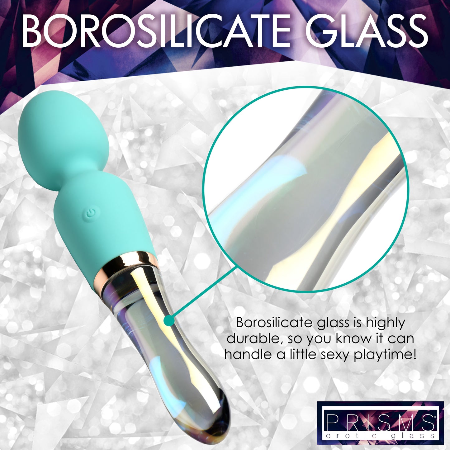 Prisms Erotic Glass 10X Wand Massager Turquoise Dual Ended