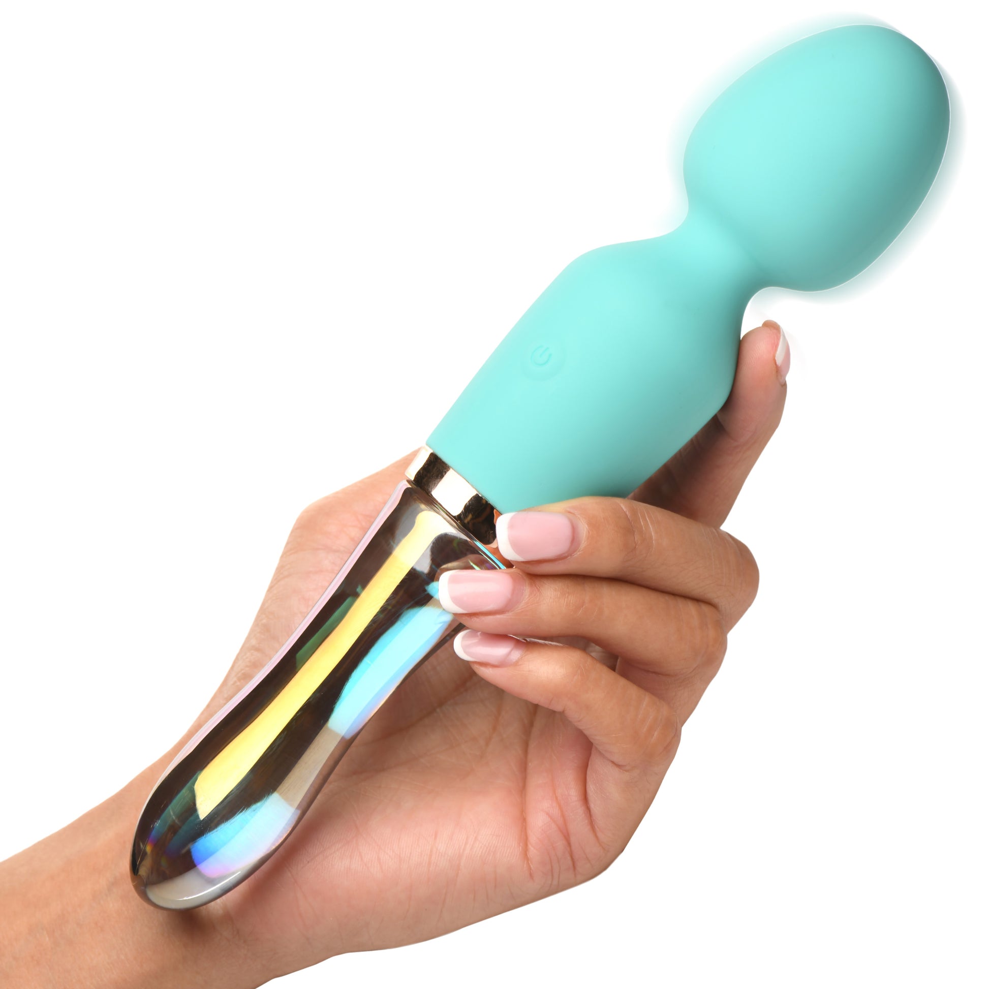 Prisms Erotic Glass 10X Wand Massager Turquoise Dual Ended