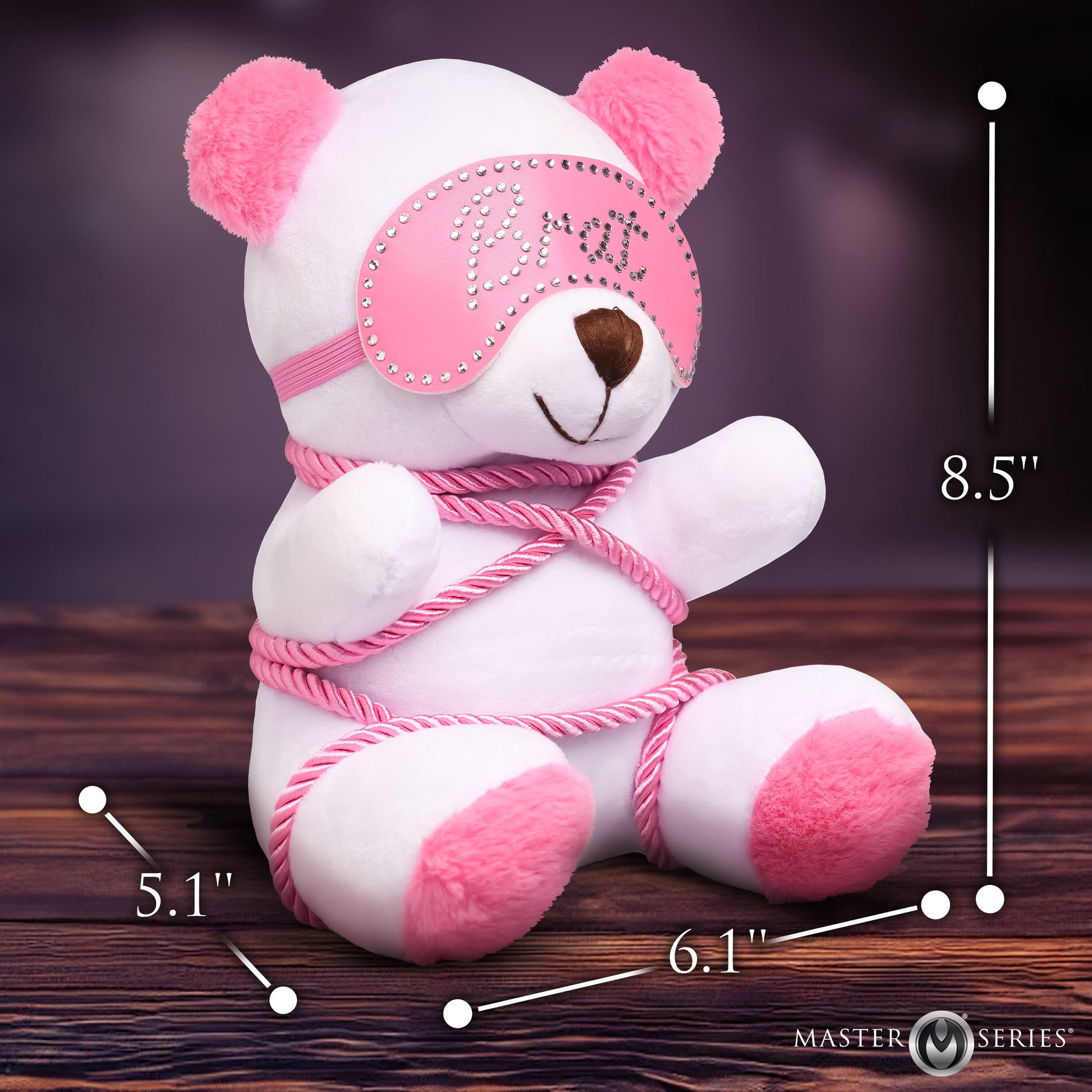 Master Series Brat Bondage Bear Plush With Pink Rope Blindfold