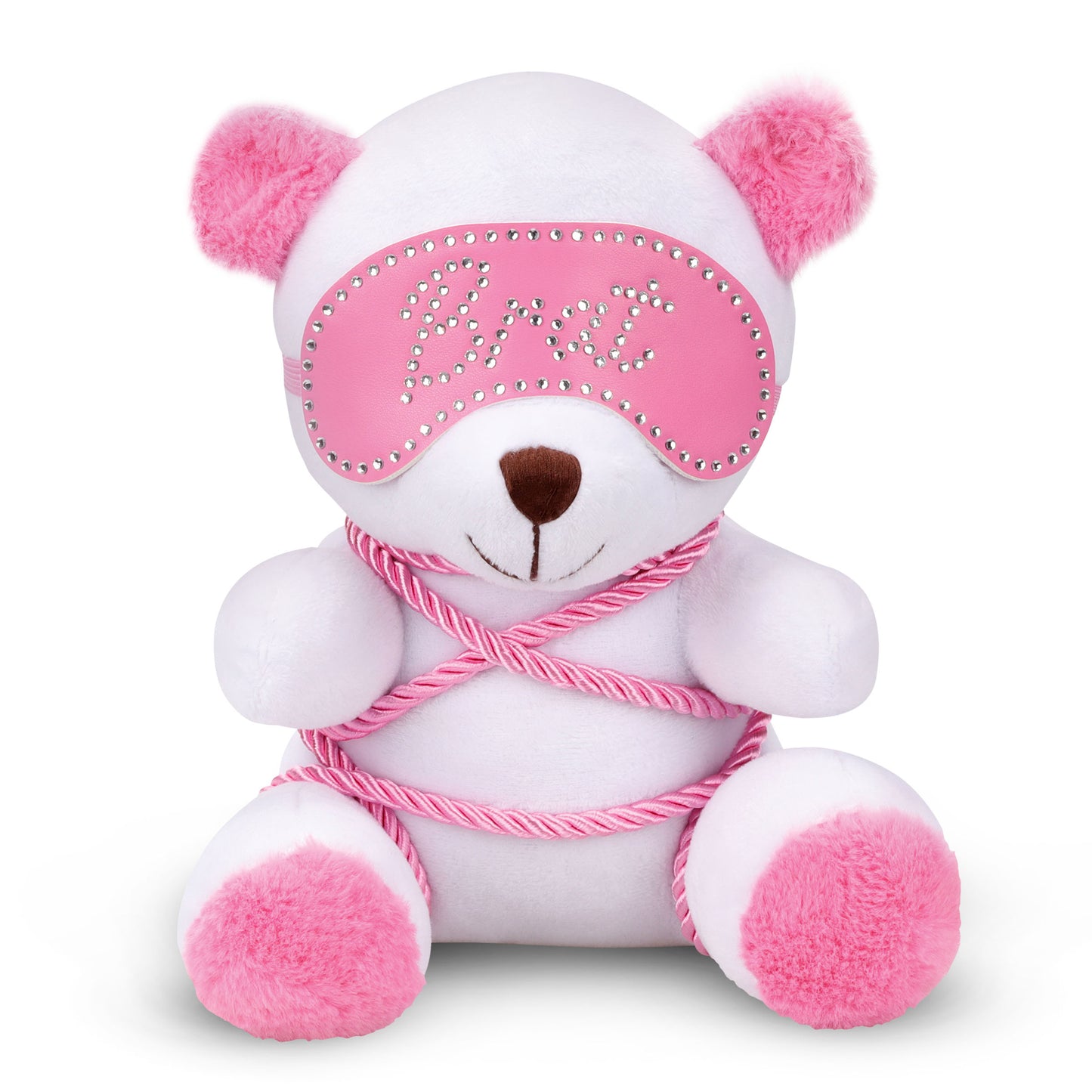 Master Series Brat Bondage Bear Plush With Pink Rope Blindfold