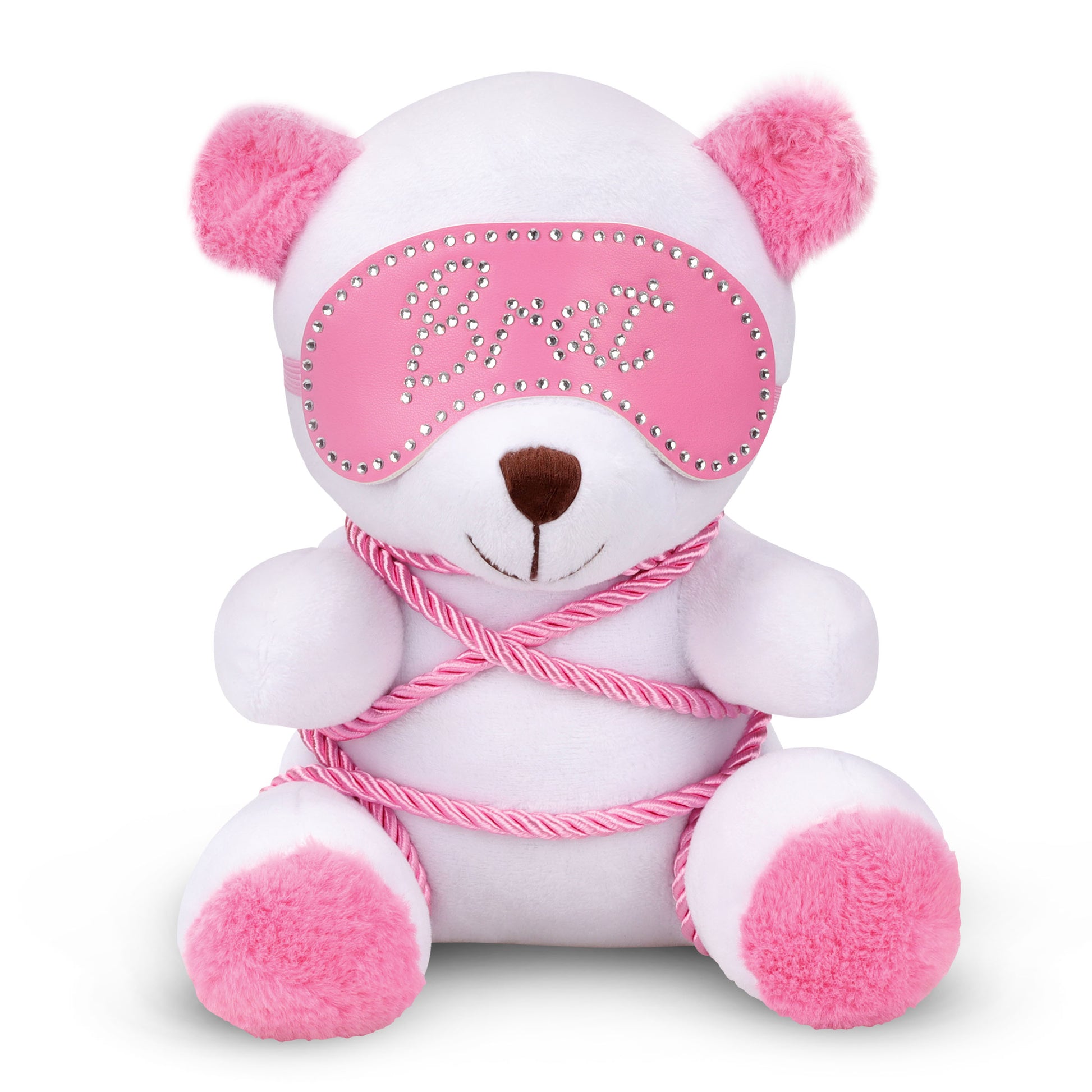 Master Series Brat Bondage Bear Plush With Pink Rope Blindfold