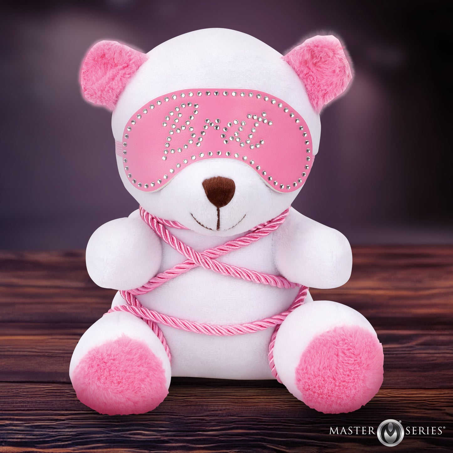 Master Series Brat Bondage Bear Plush With Pink Rope Blindfold