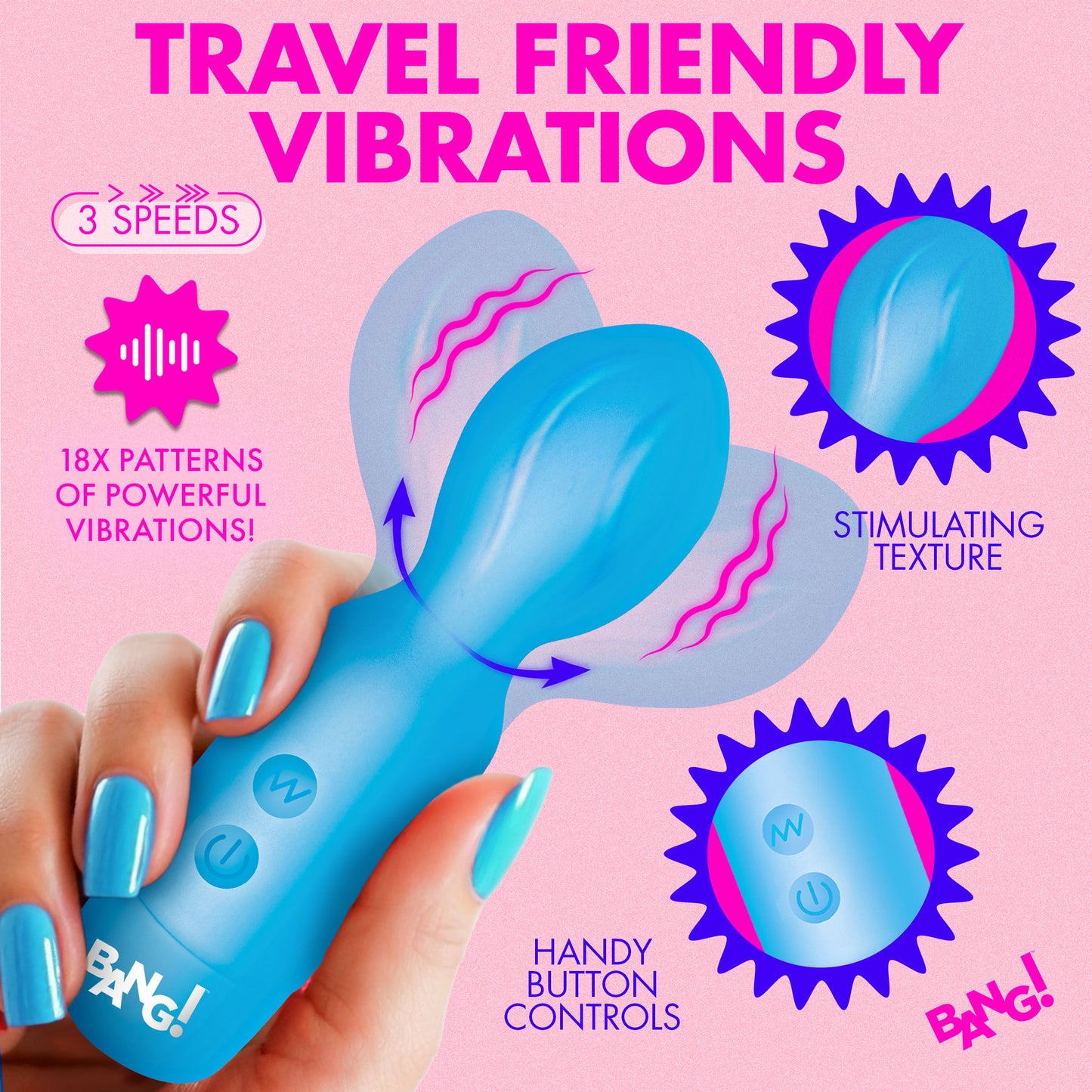 Bang! 18X Vibrating Silicone Mini Wand Textured Head Blue