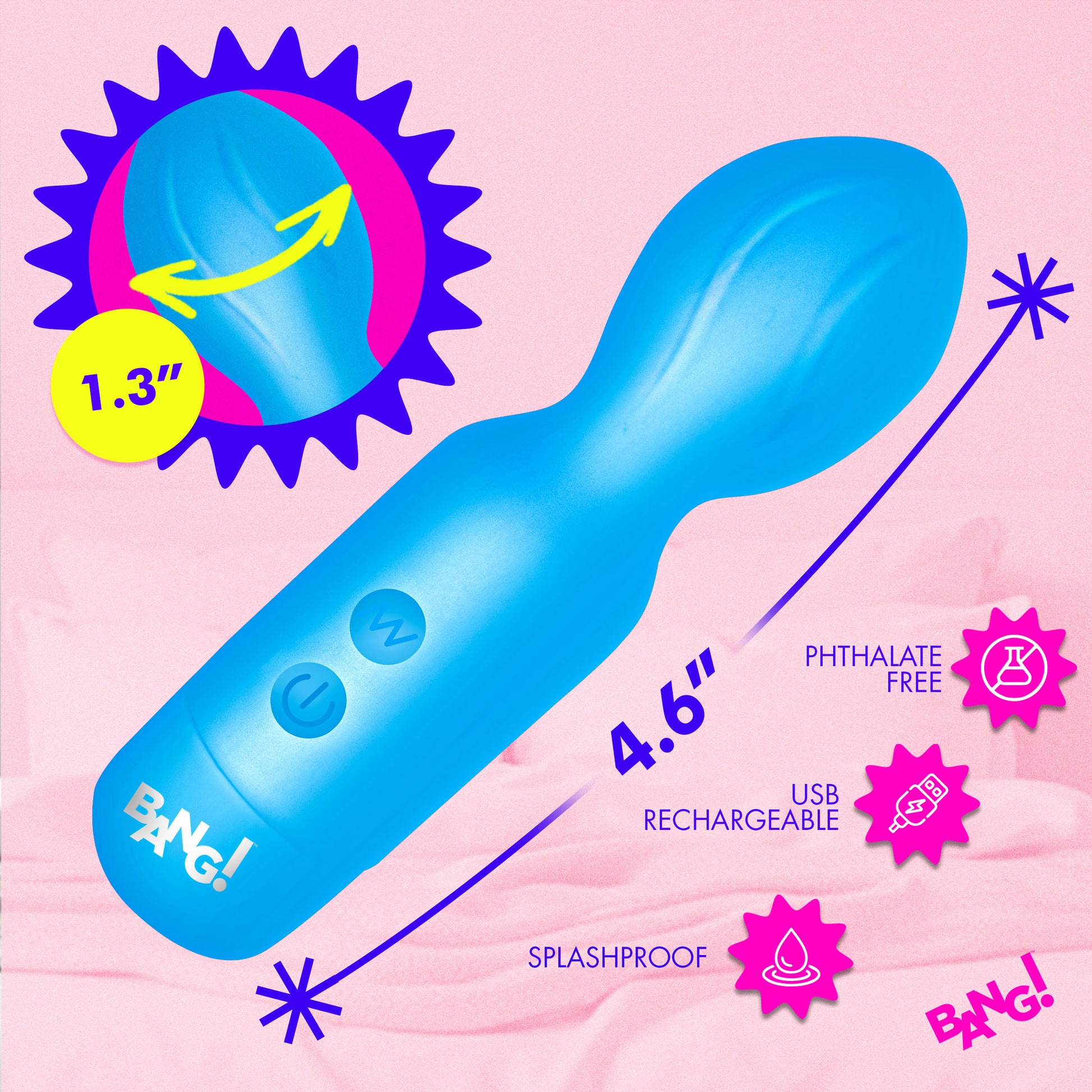 Bang! 18X Vibrating Silicone Mini Wand Textured Head Blue