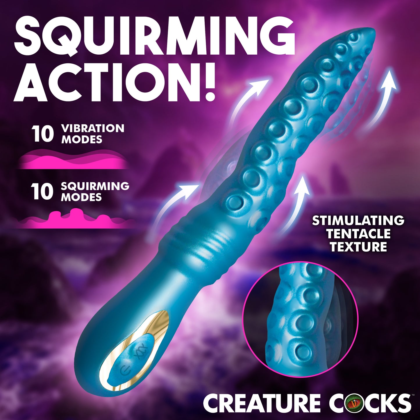 Creature Cocks Tenta-Squirm Squirming Silicone Vibrator Iridescent Blue
