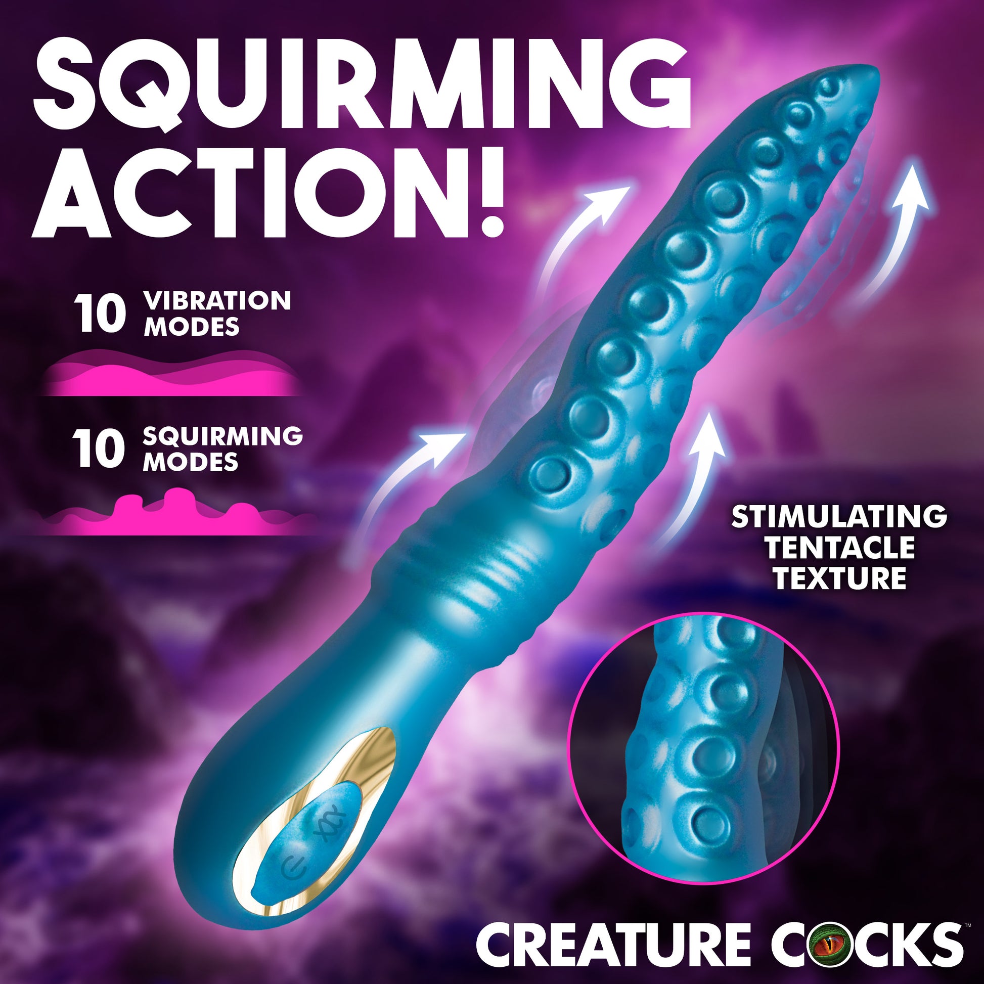 Creature Cocks Tenta-Squirm Squirming Silicone Vibrator Iridescent Blue