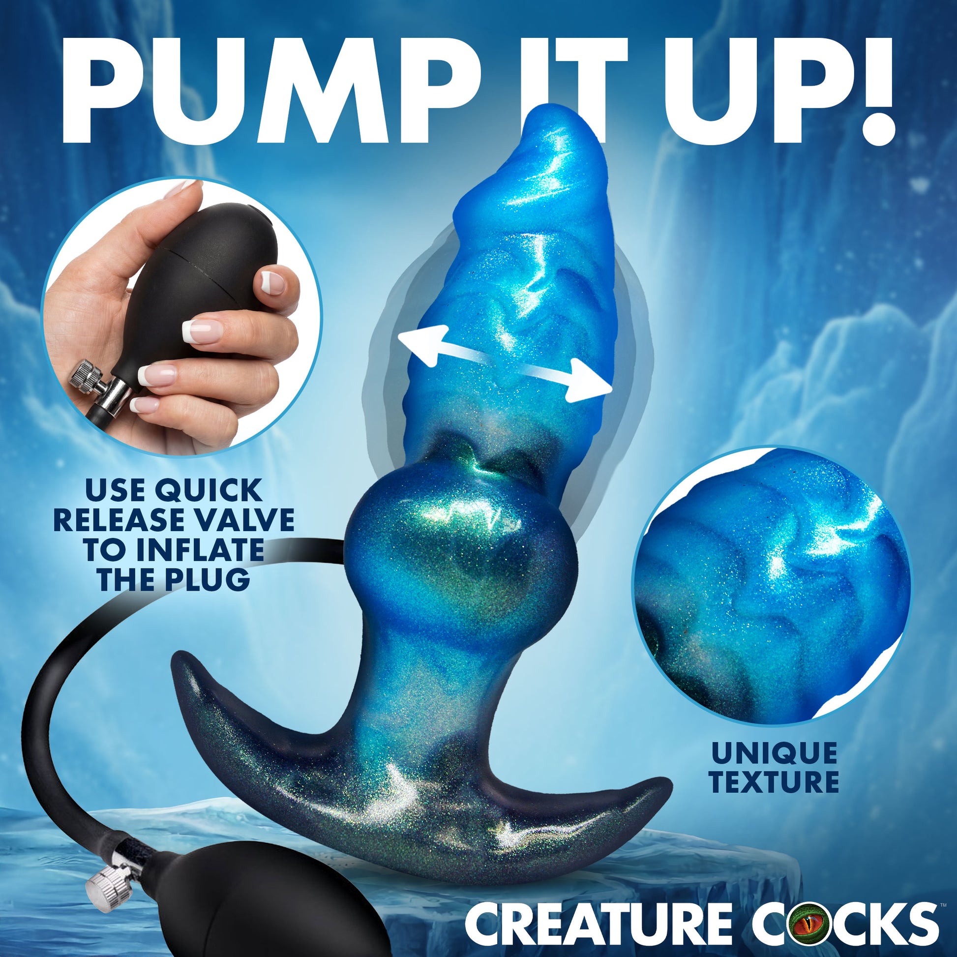 Blizzard Inflatable Silicone Anal Plug Ice Blue