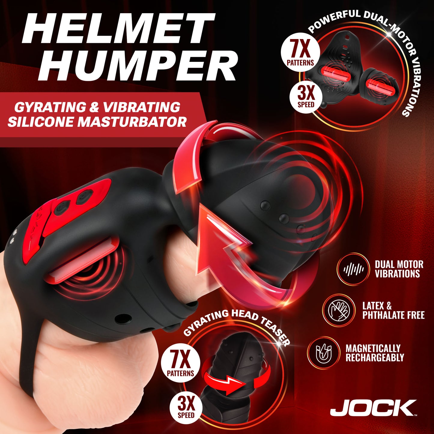 Jock Helmet Humper Gyrating Vibrating Silicone Masturbator Black