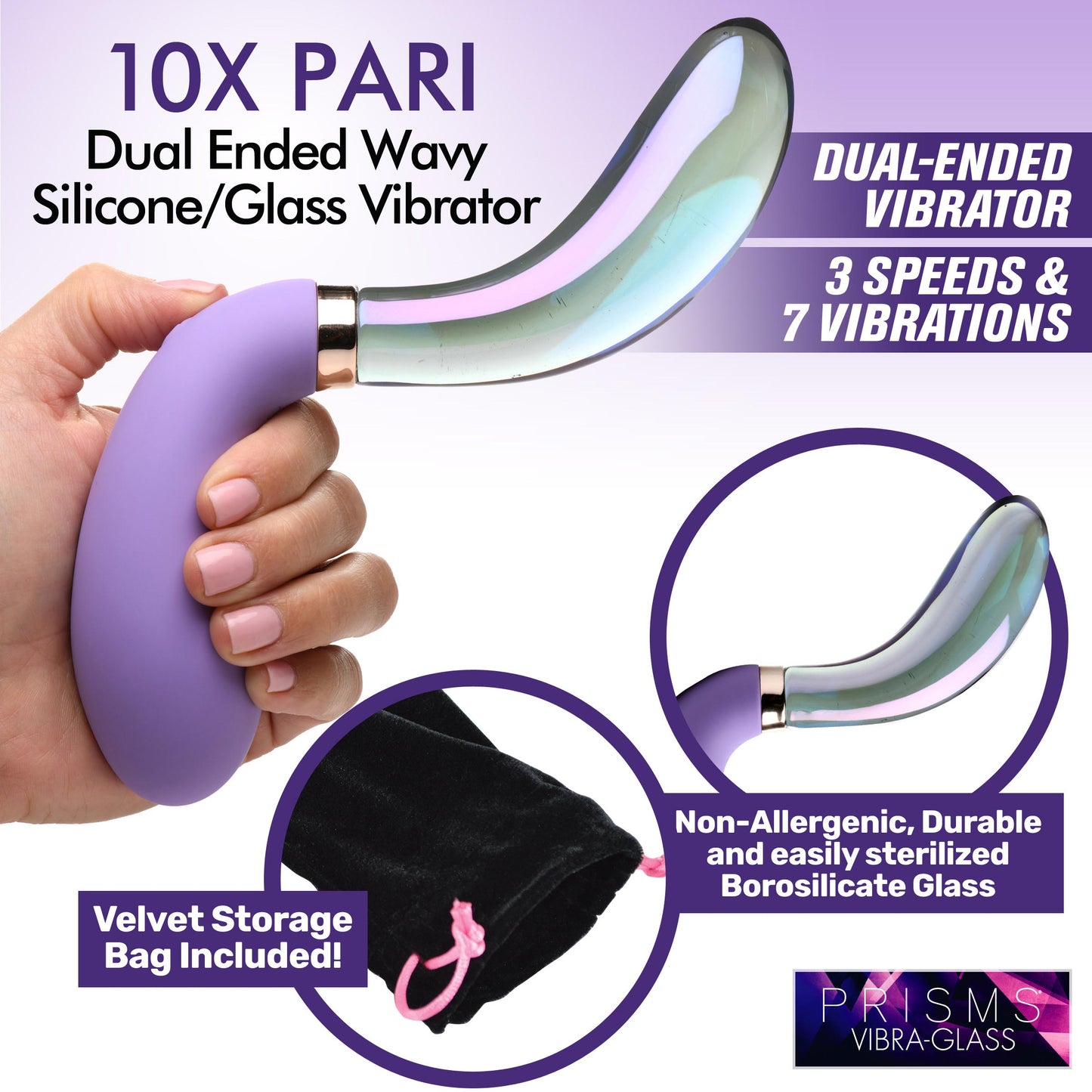 10X Pari Dual Ended Silicone Glass Vibrator for Ultimate Pleasure