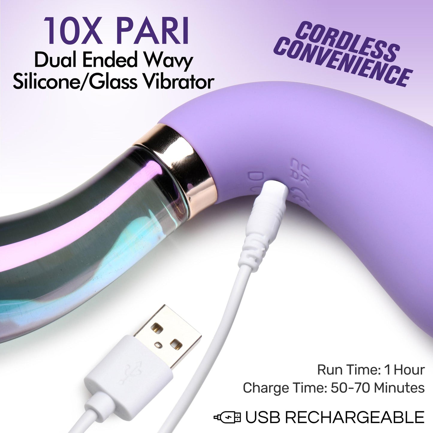 10X Pari Dual Ended Silicone Glass Vibrator for Ultimate Pleasure