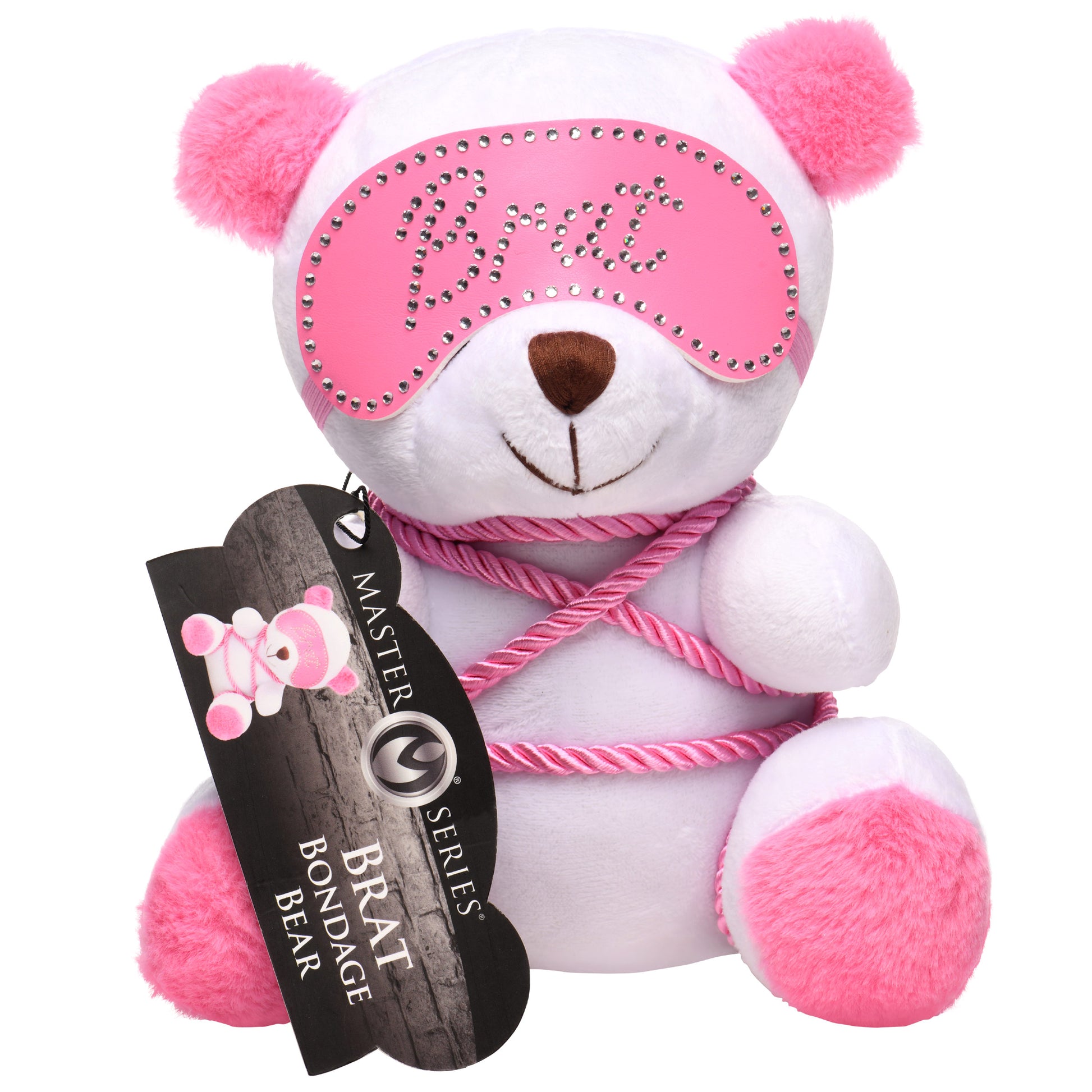 Master Series Brat Bondage Bear Plush With Pink Rope Blindfold