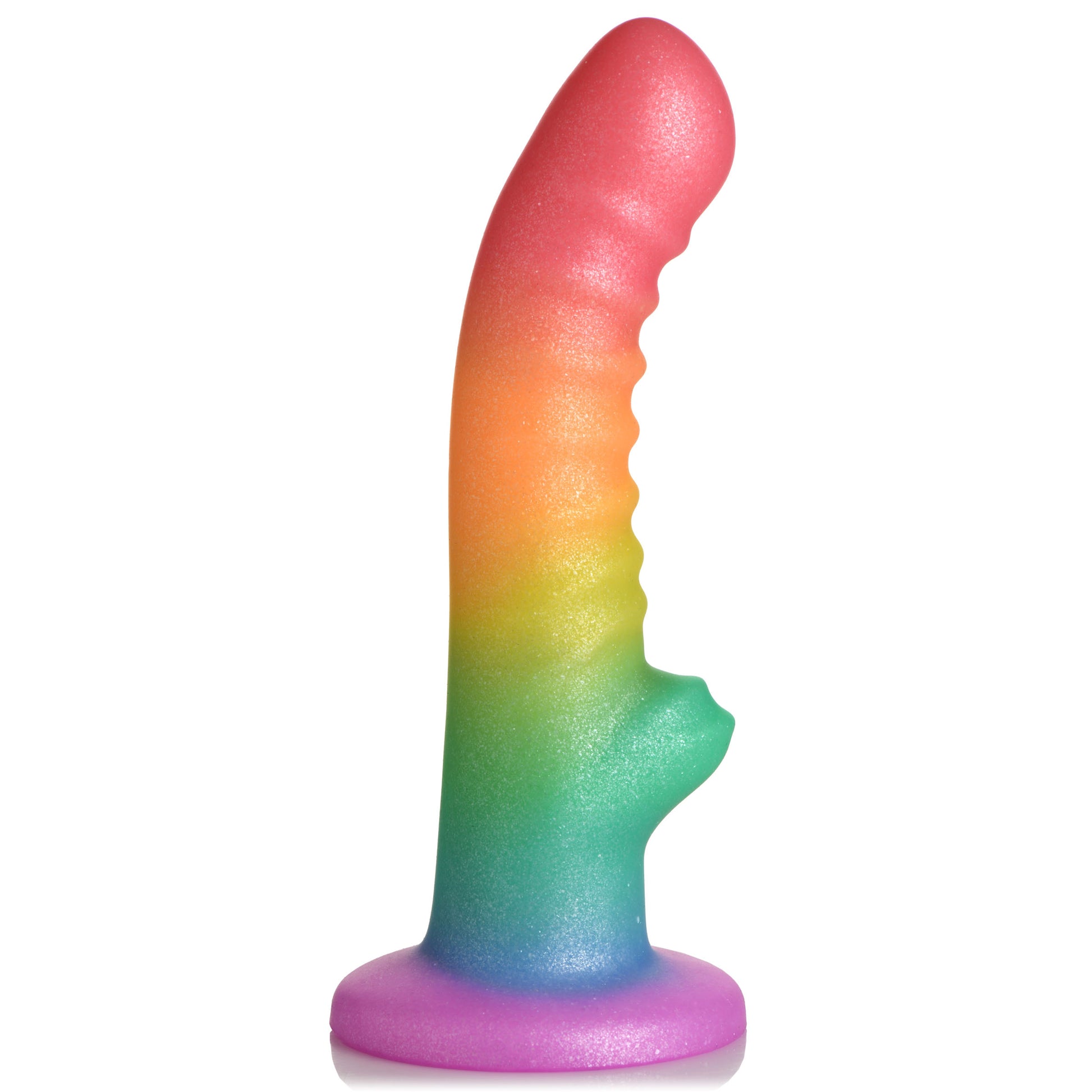 Simply Sweet Ribbed Rainbow Silicone Dildo 6.6 inch