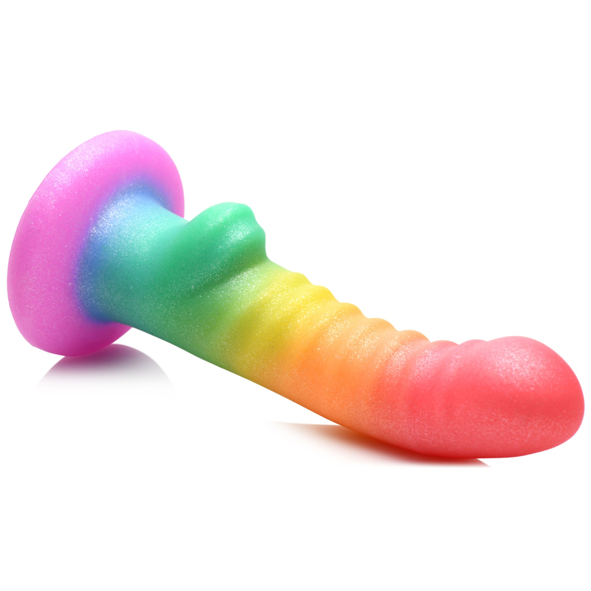 Simply Sweet Ribbed Rainbow Silicone Dildo 6.6 inch