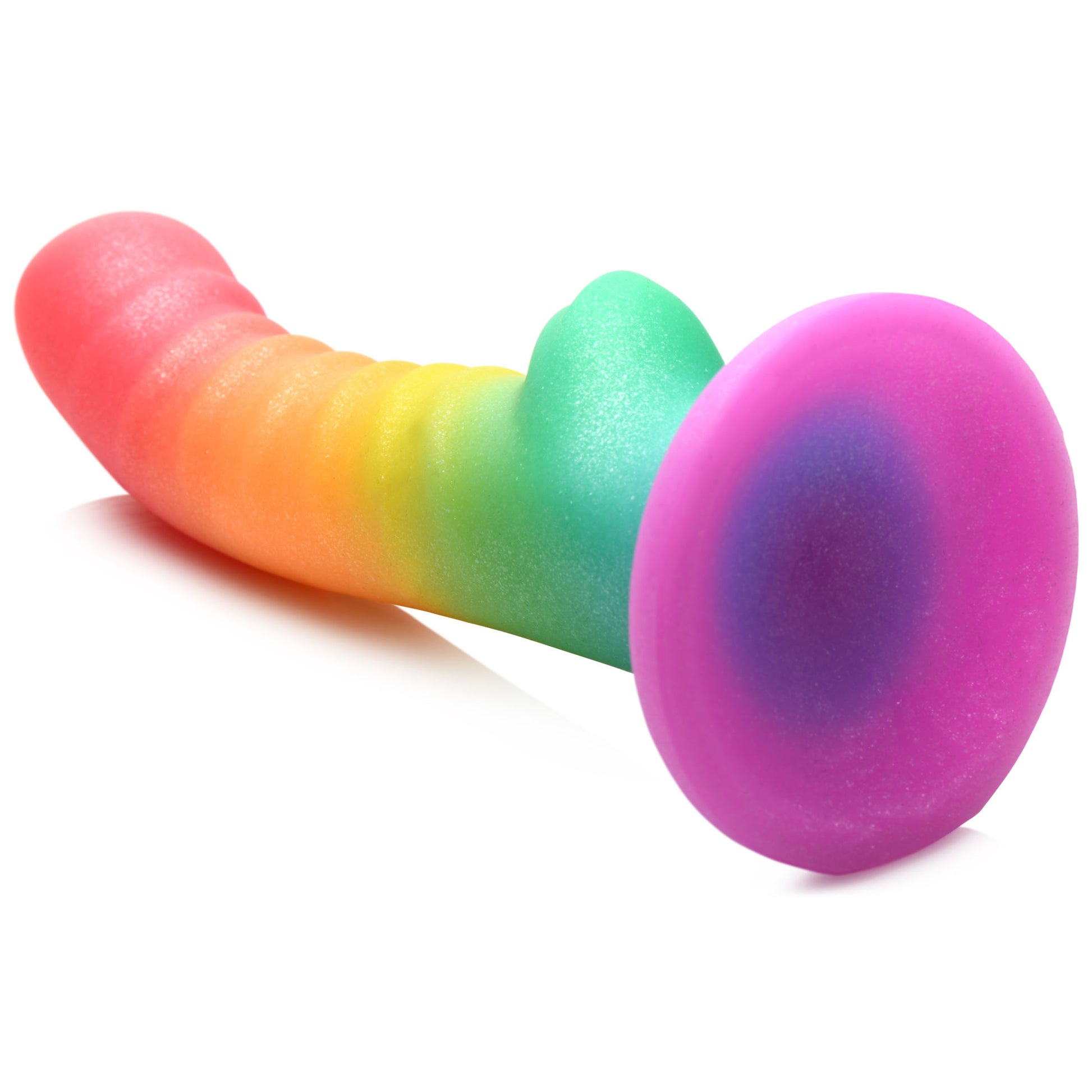 Simply Sweet Ribbed Rainbow Silicone Dildo 6.6 inch