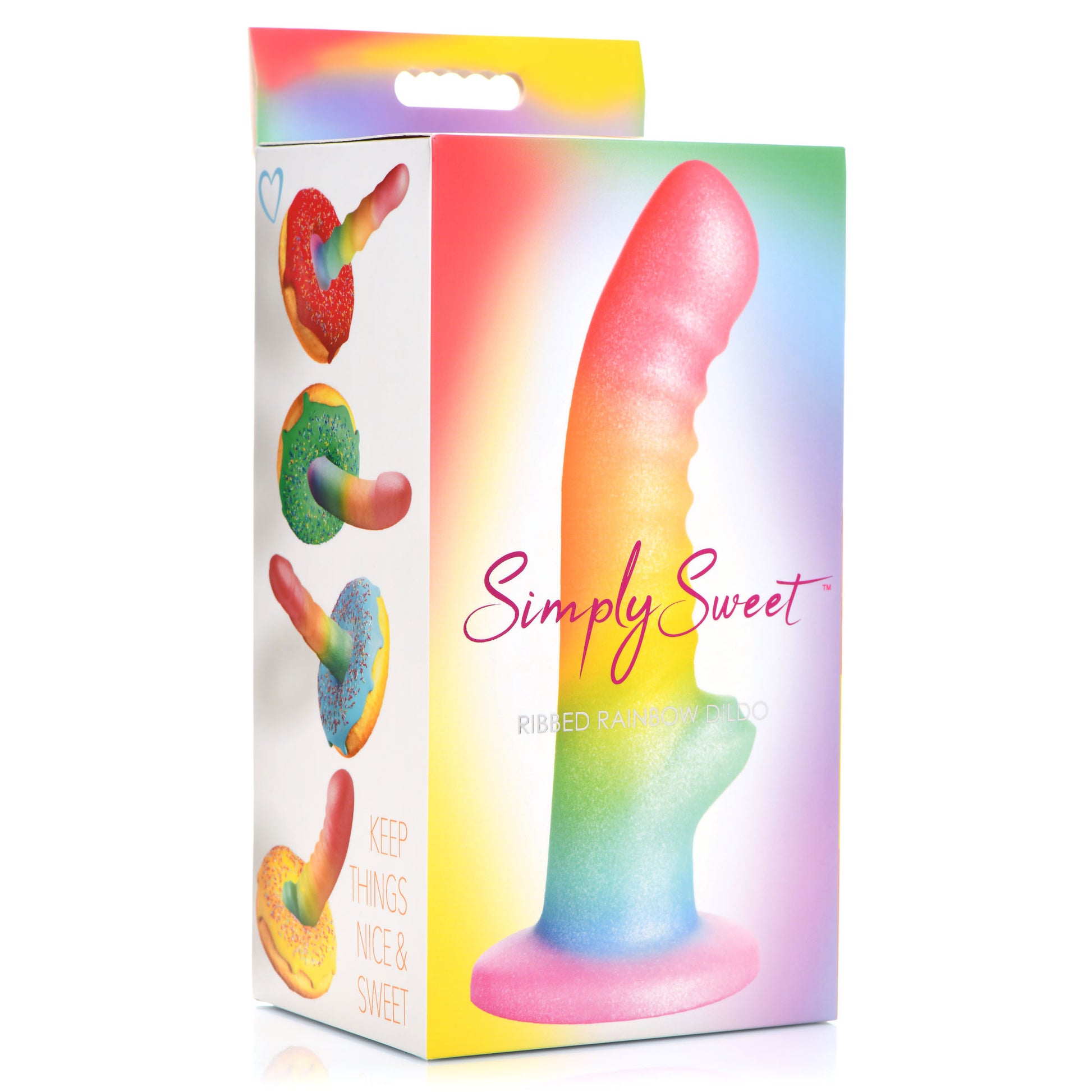 Simply Sweet Ribbed Rainbow Silicone Dildo 6.6 inch